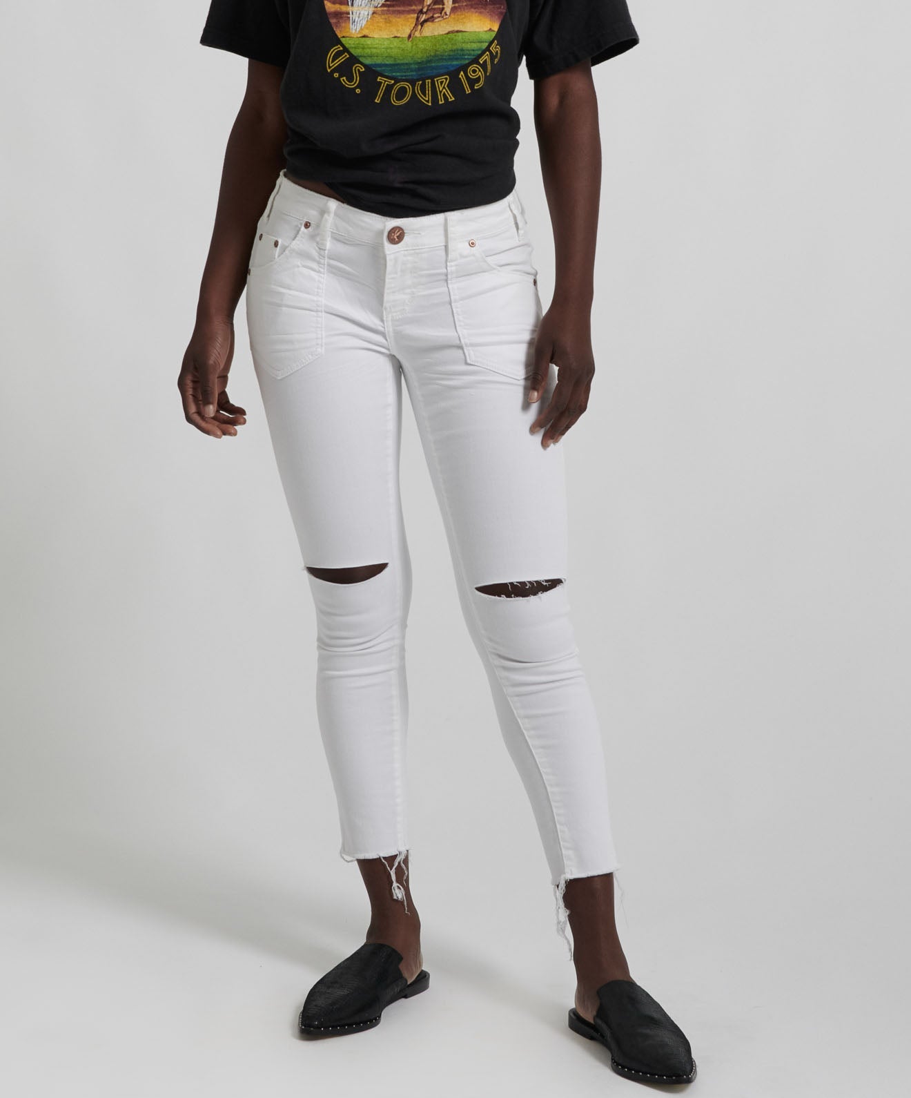 Outlet Sale Women's Jeans Freebirds II Low Waist Stretch Skinny Denim Jeans - Premium White