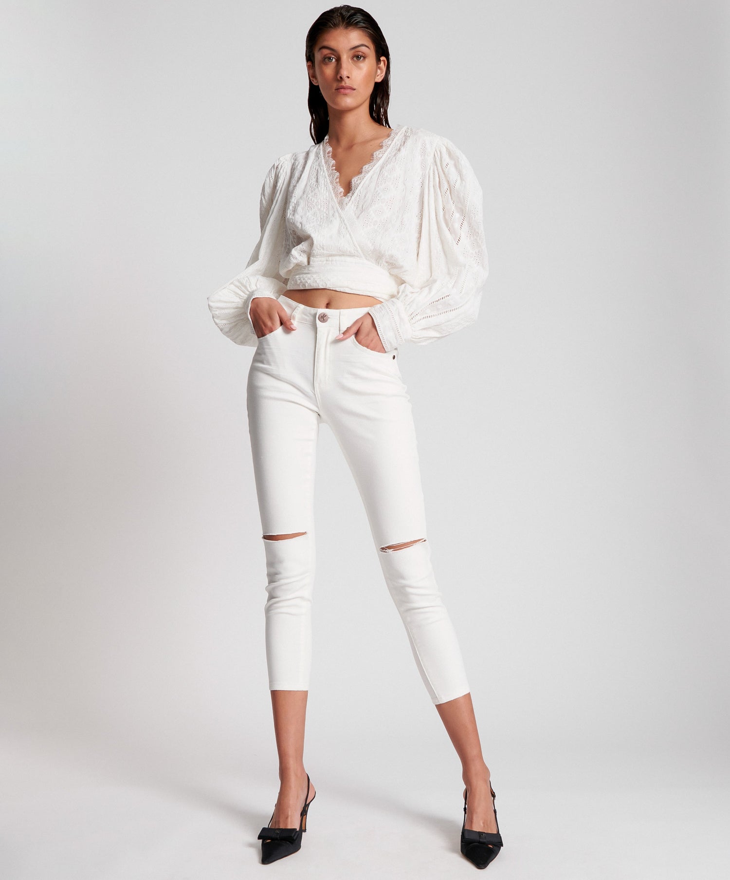 Outlet Sale Women's Jeans Freebirds II High Waist Stretch Skinny Denim Jeans - True White