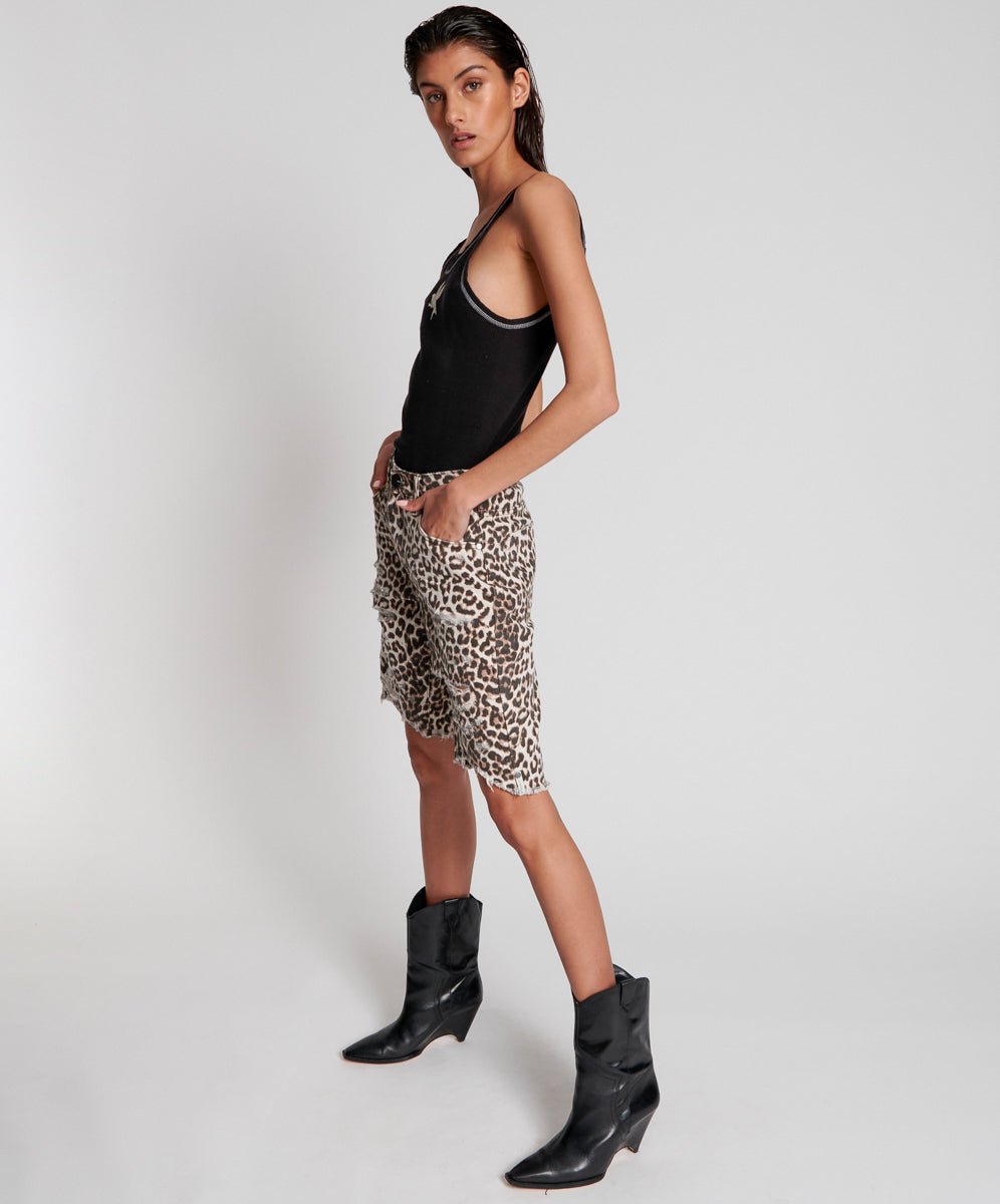 Outlet Sale Denim Shorts Truckers Mid Waist Long-Length Relaxed Denim Shorts - Animal