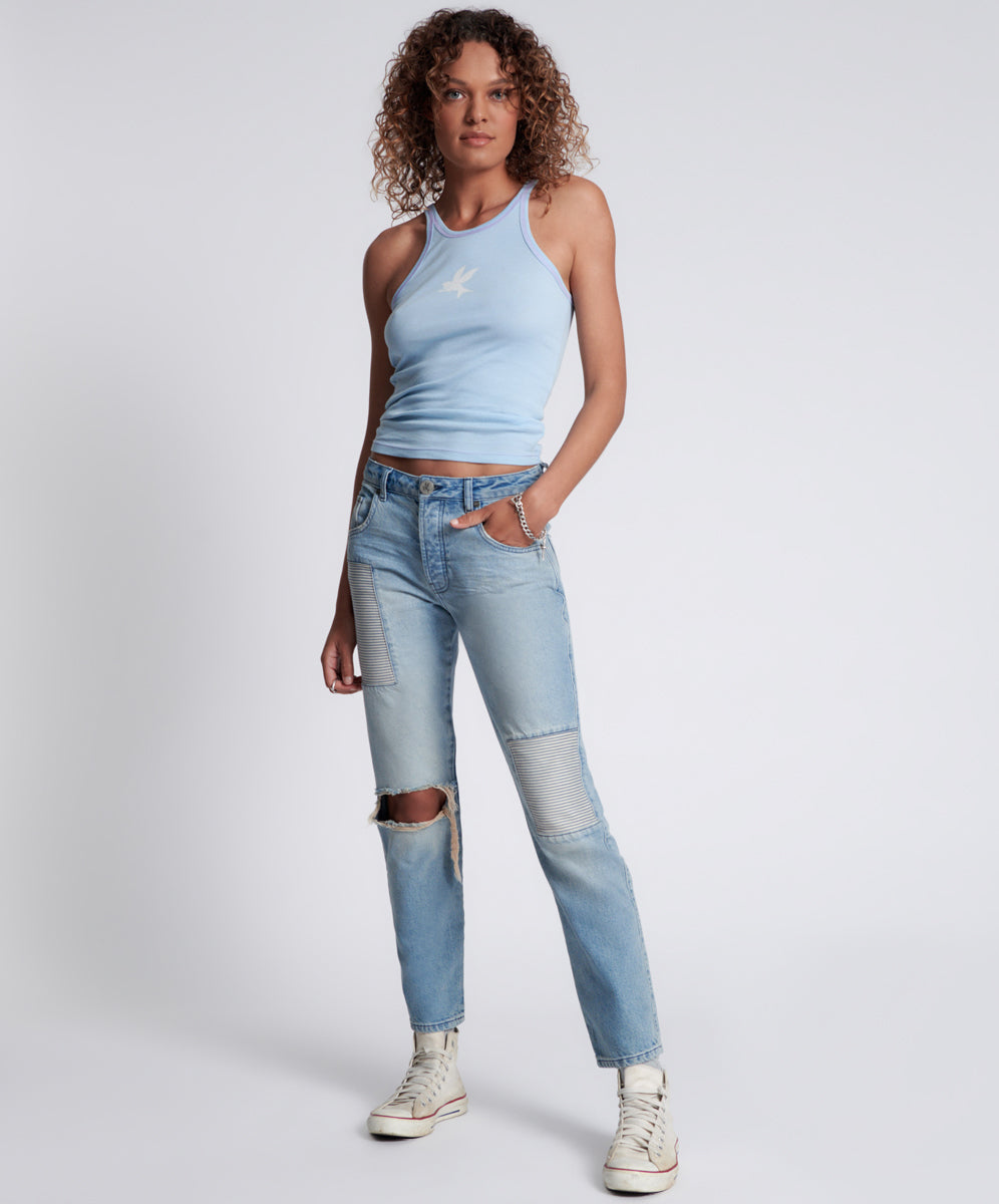 Last Stock Truckers Mid Waist Straight Leg Denim Jeans - Federal
