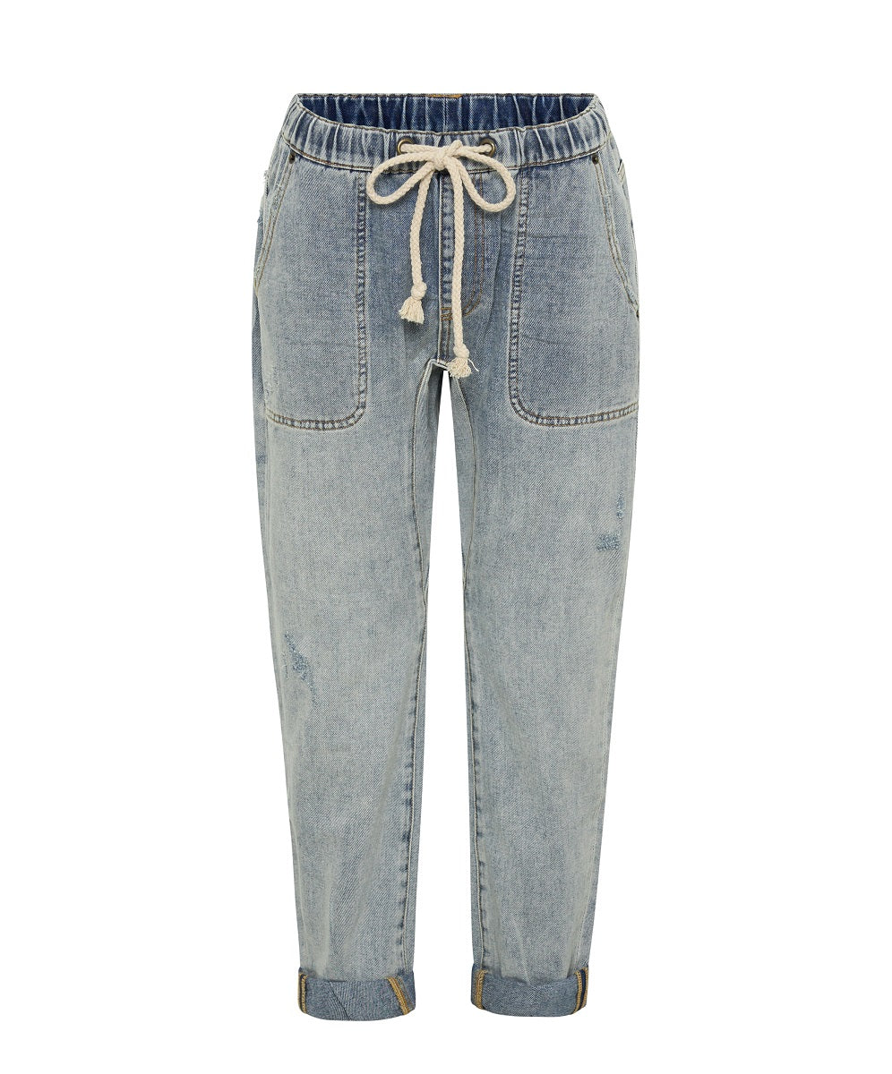 Women's Boyfriend Jeans Shabbies Low Waist Drawstring Boyfriend Denim Jeans - Montana