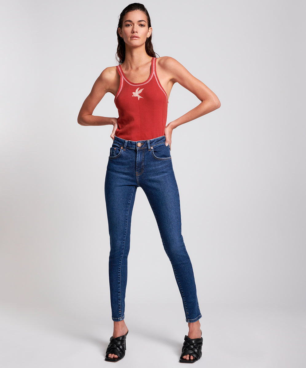 Outlet Sale Women's Jeans Freebirds Ii High Waist Stretch Skinny Denim Jeans - Manhattan Blue