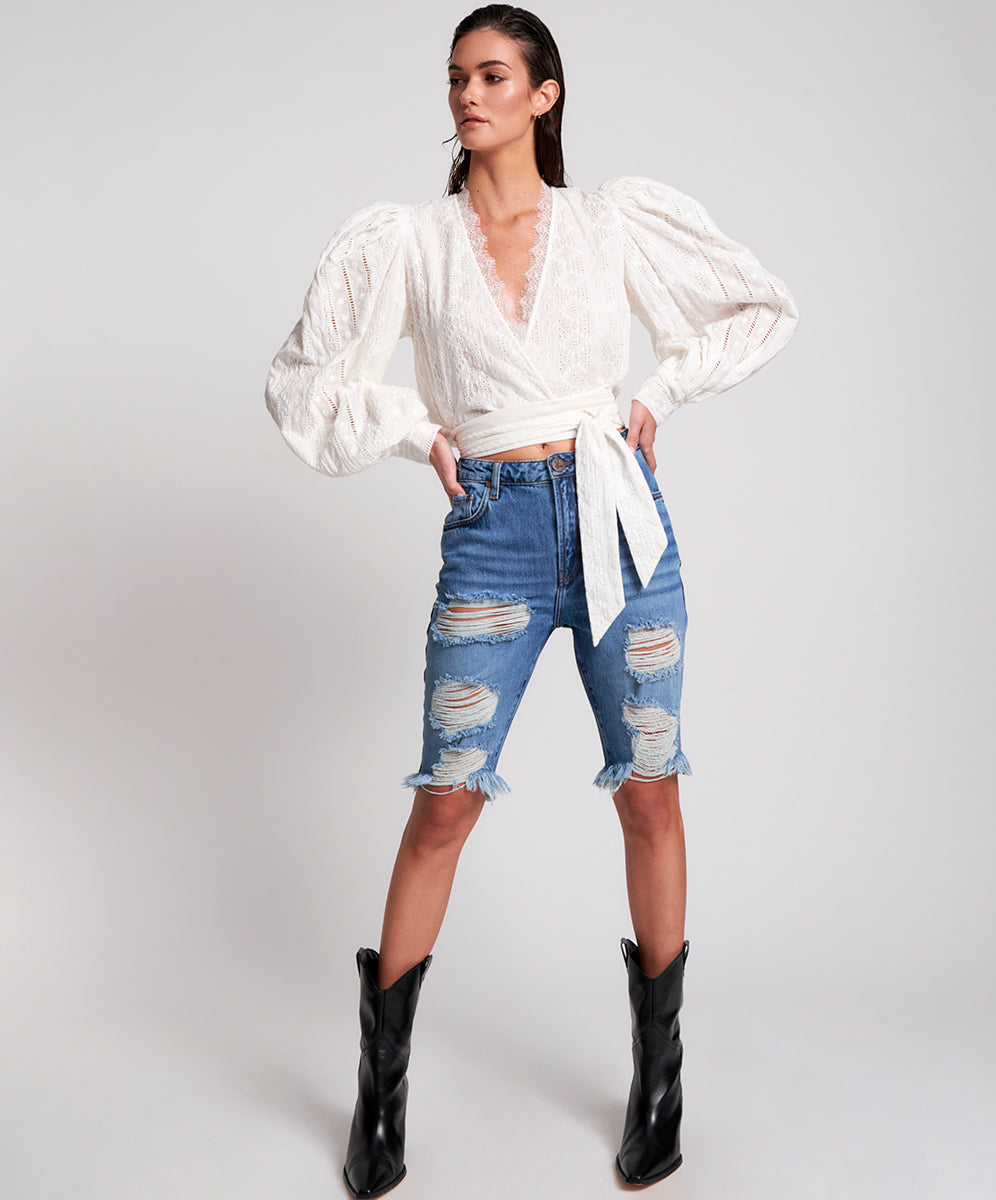 Outlet Sale Denim Shorts Truckers Mid Waist Relaxed Denim Shorts - Delaware