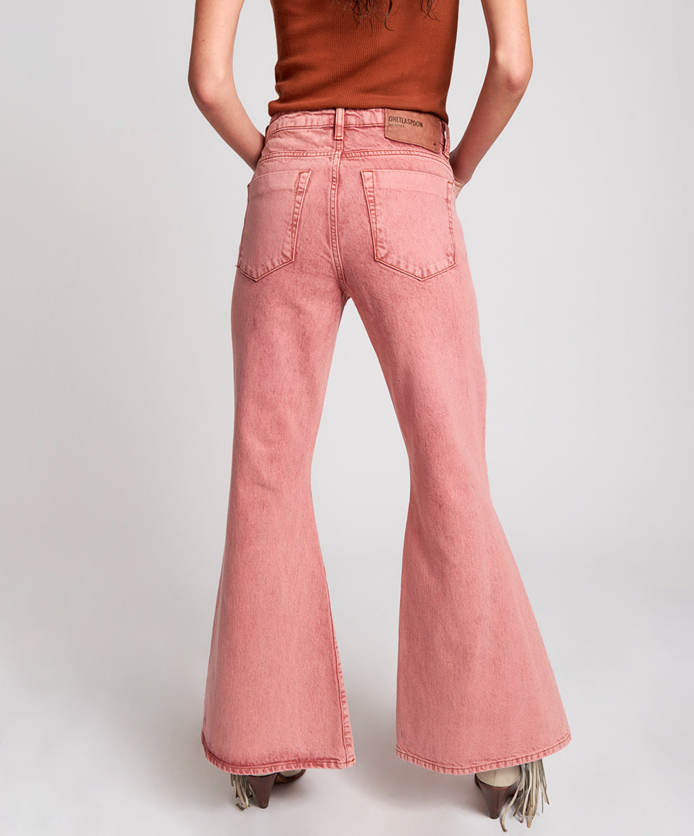 Outlet Sale Women's Jeans Marines Mid Waist Flared Denim Jeans - Vintage Red