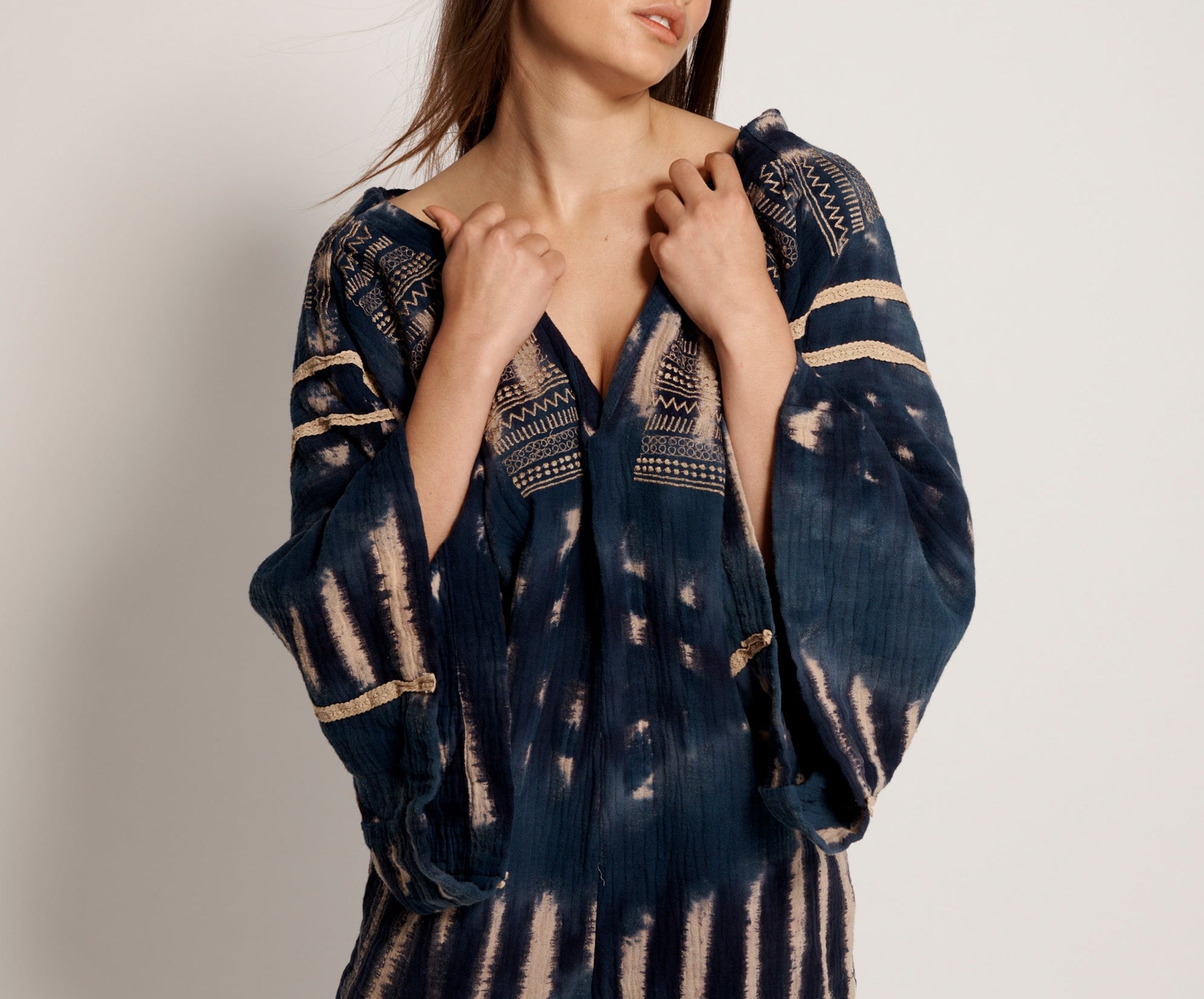 HAND TIE DYE SANTORINI EMBROIDERED PLAYSUIT