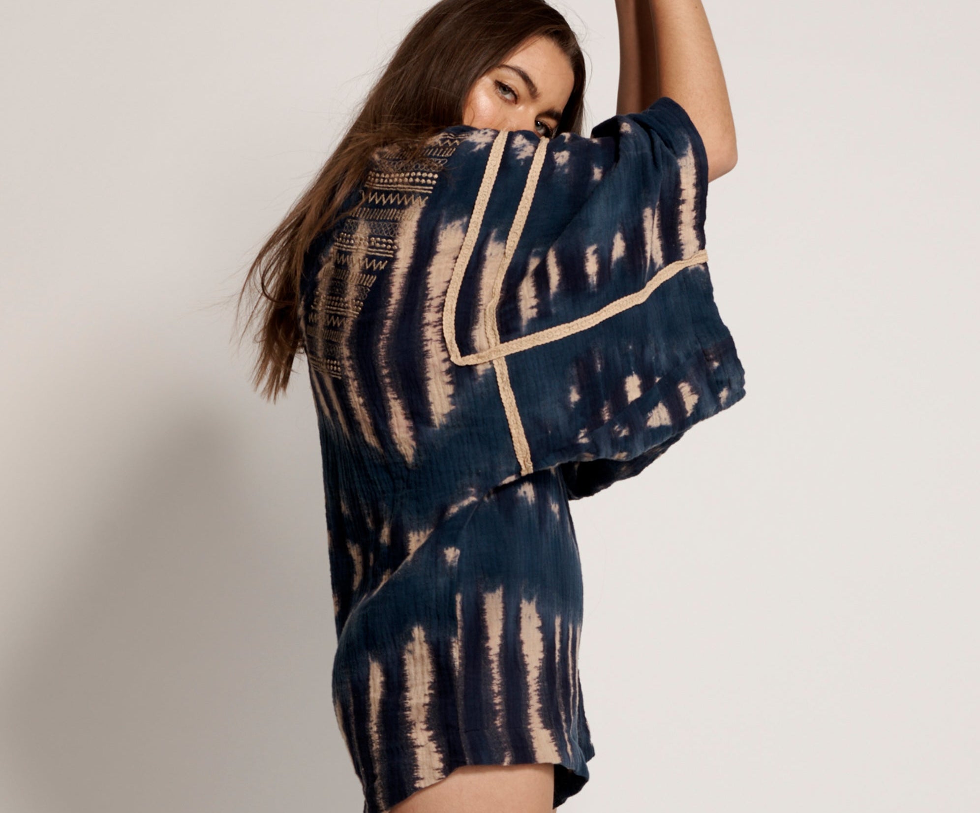 HAND TIE DYE SANTORINI EMBROIDERED PLAYSUIT