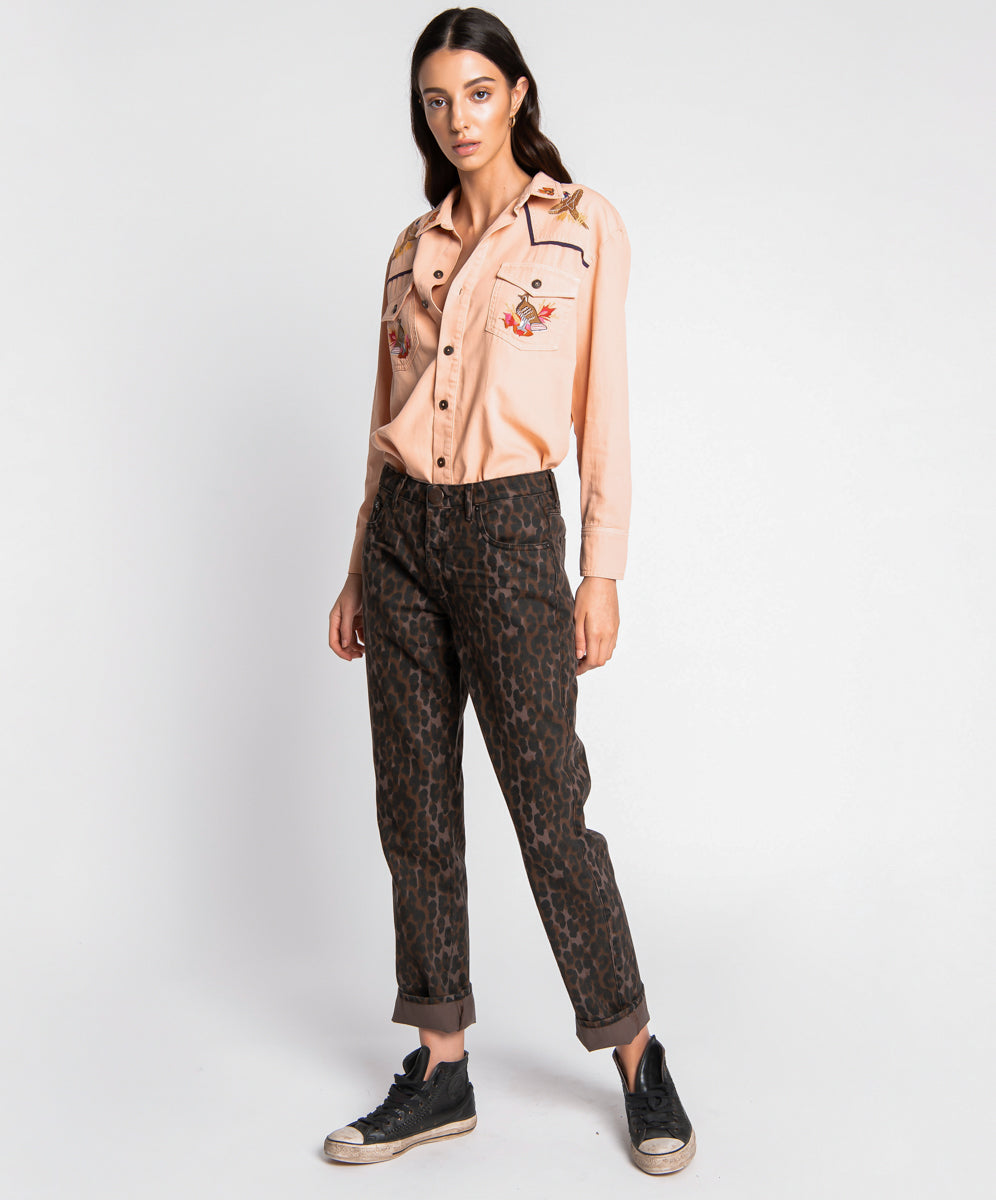 Truckers Denim Jeans Truckers Mid Waist Straight Leg Denim Jeans - Bronze Leo