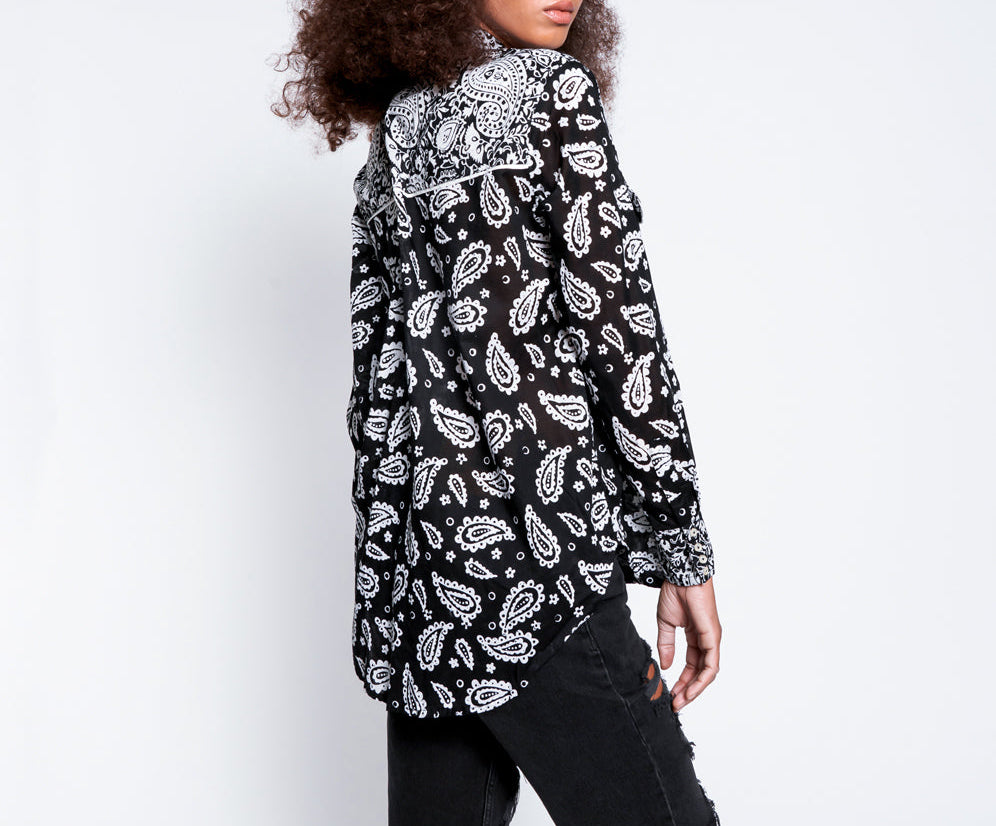 Hand Batik Paisley Western Shirt - Black