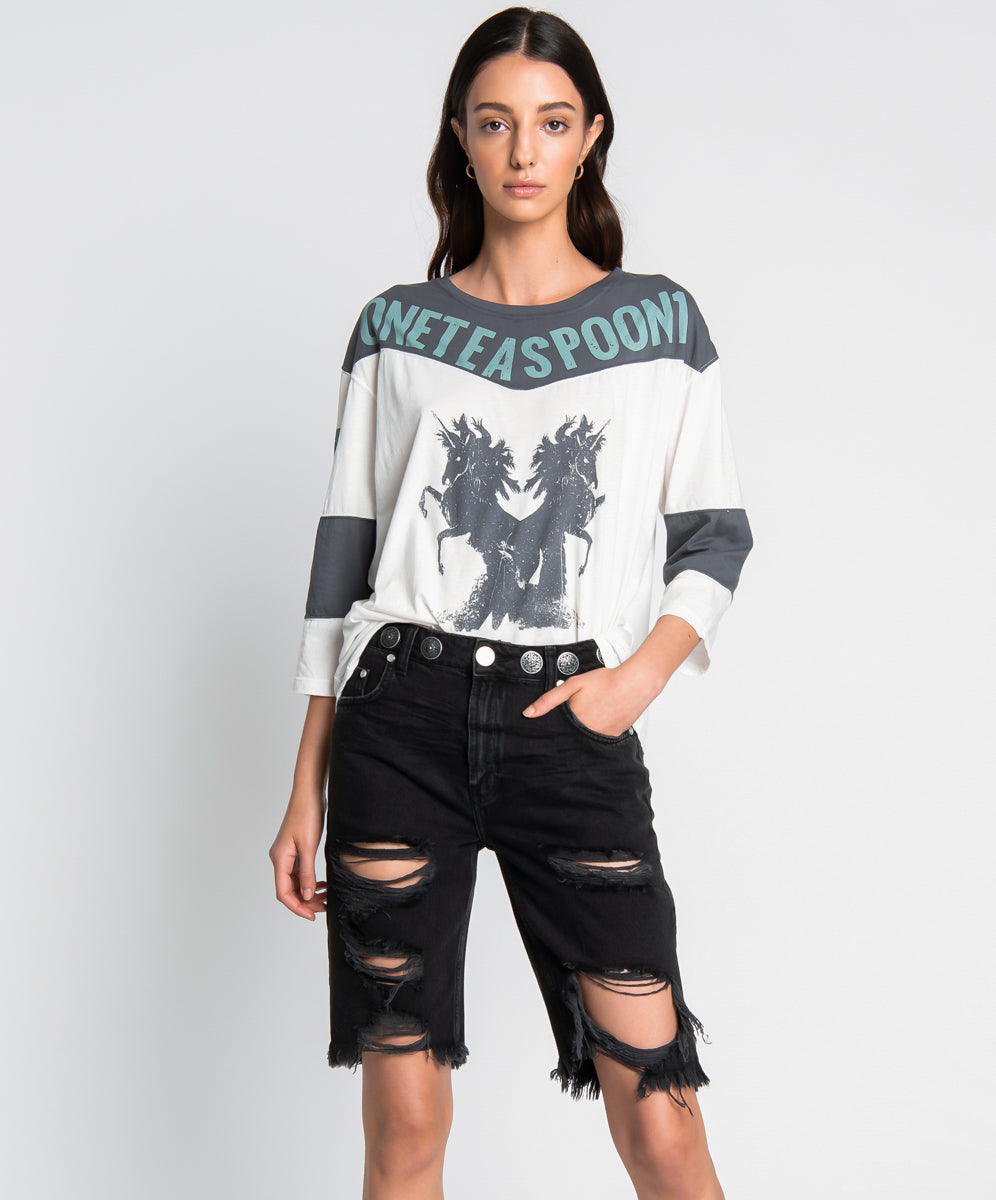 Outlet Sale Denim Shorts Truckers Mid Waist Long-Length Relaxed Denim Shorts - Black