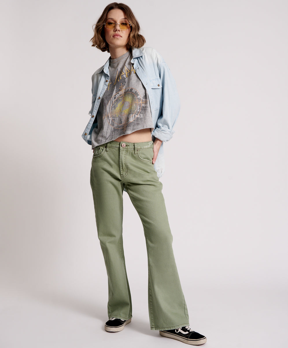 Khaki Edit Charlie High Waist Flared Denim Jeans - Super Khaki