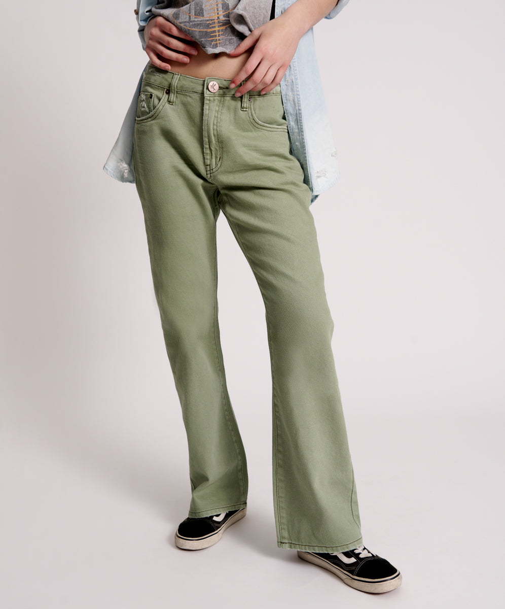 Khaki Edit Charlie High Waist Flared Denim Jeans - Super Khaki