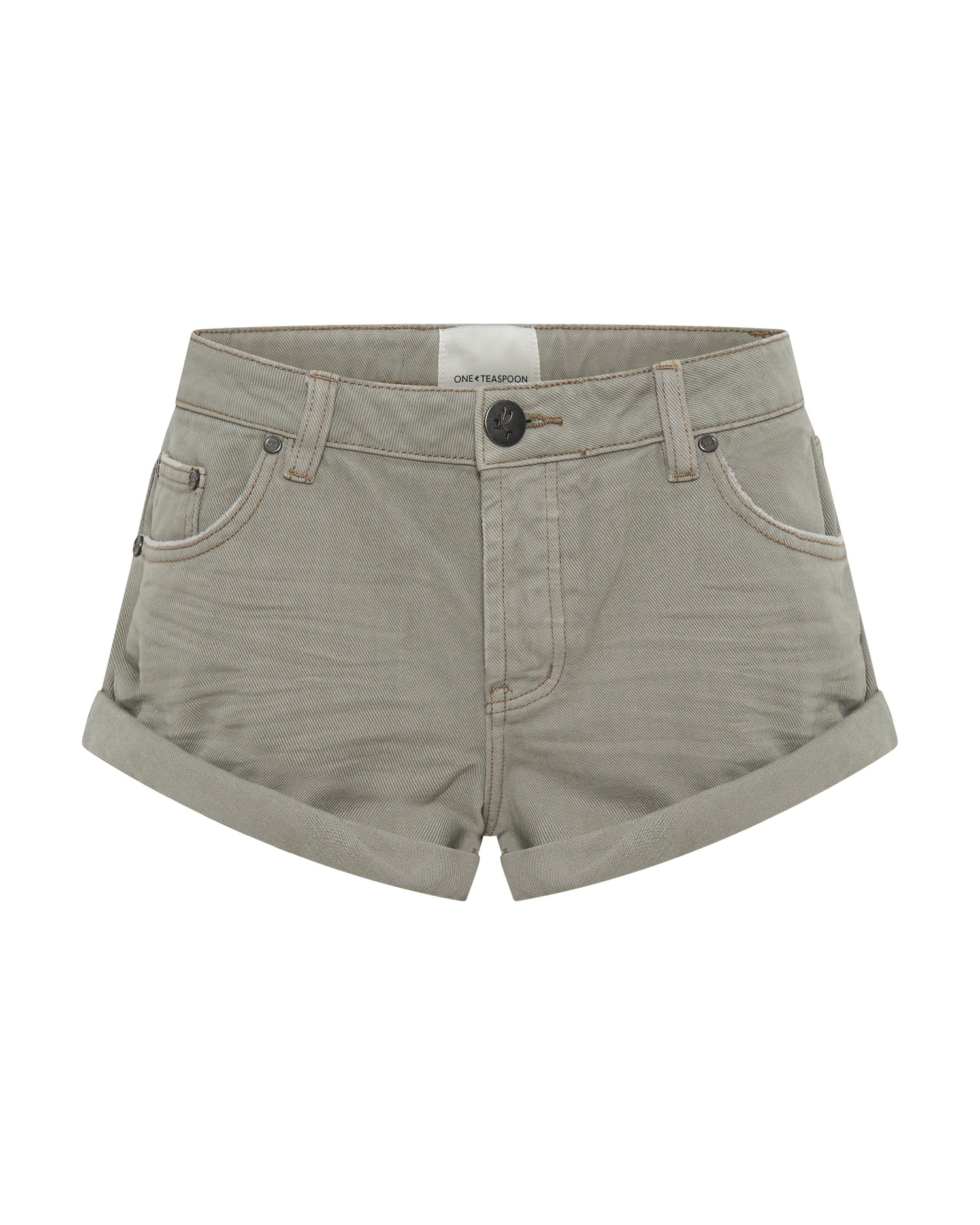 Khaki Edit Bandits Low Waist Denim Shorts - Faded Khaki