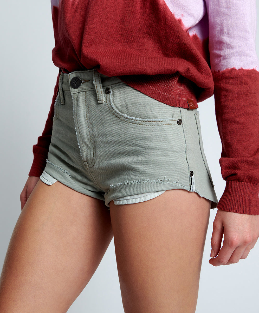 Khaki Edit The One High Waist Cheeky Denim Shorts - Faded Khaki
