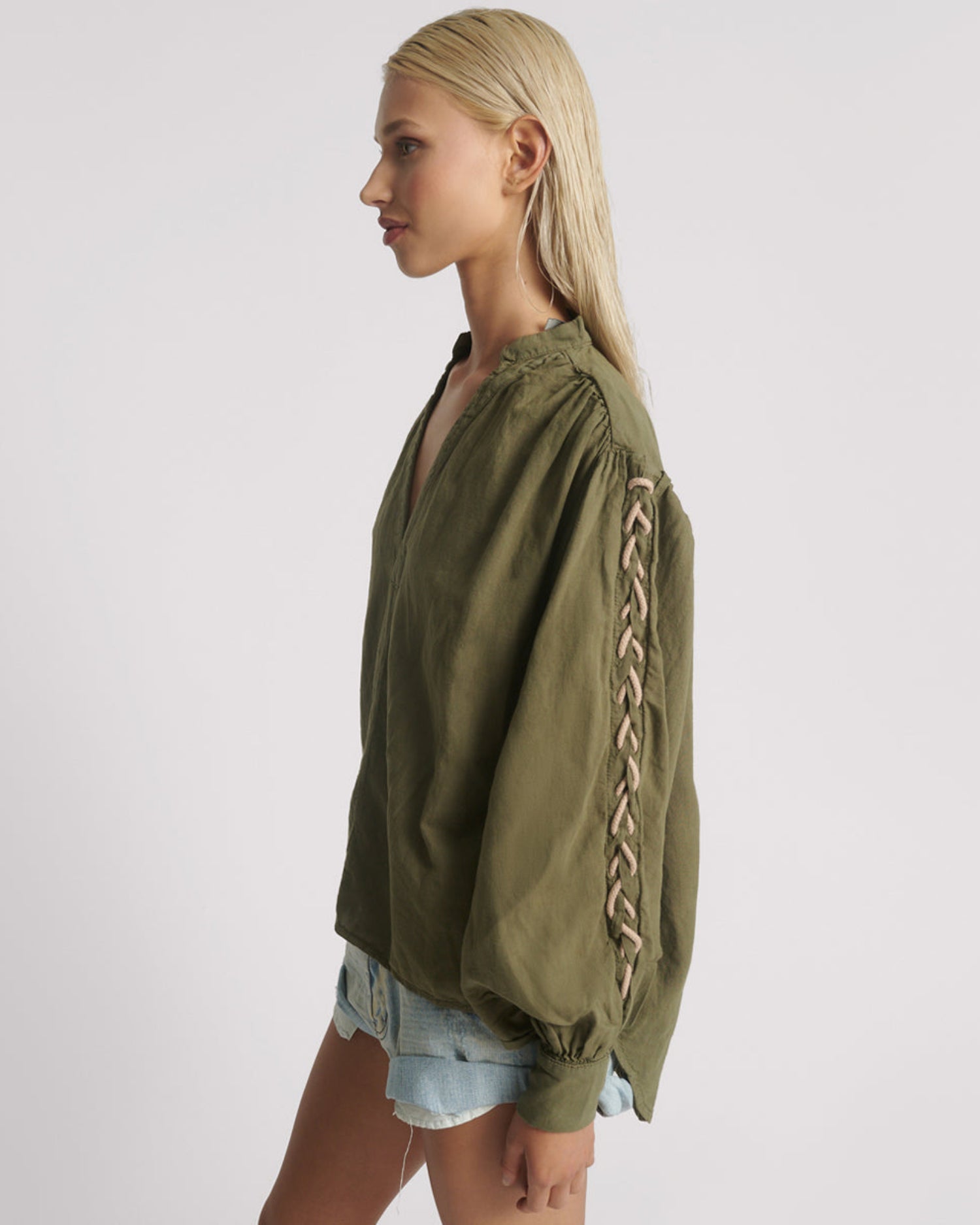 Khaki Edit Johnny Linen Lace Up Shirt - Worn Khaki