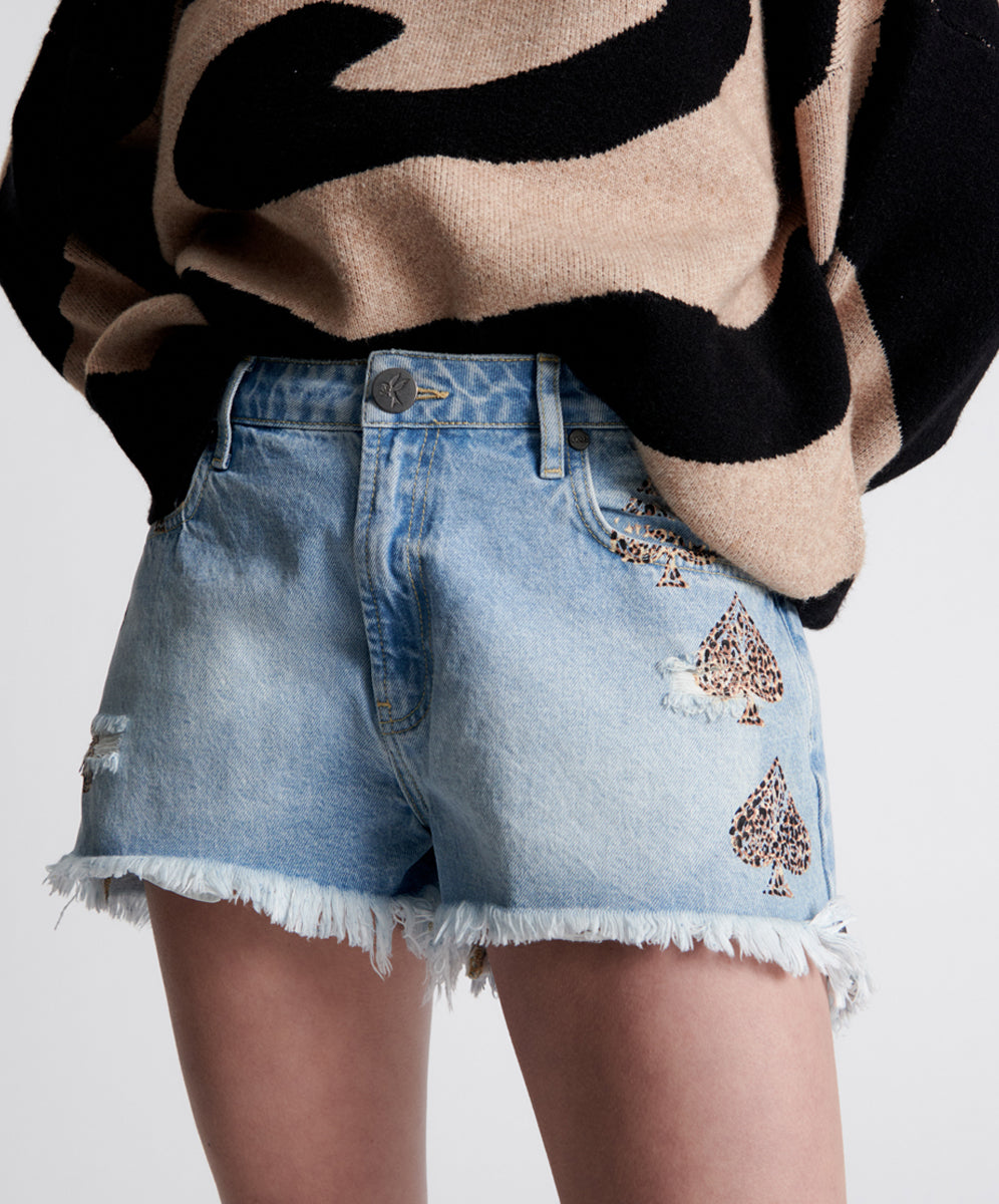 Outlet Sale Denim Shorts Truckers Mid Waist Relaxed Denim Shorts - Best Blue