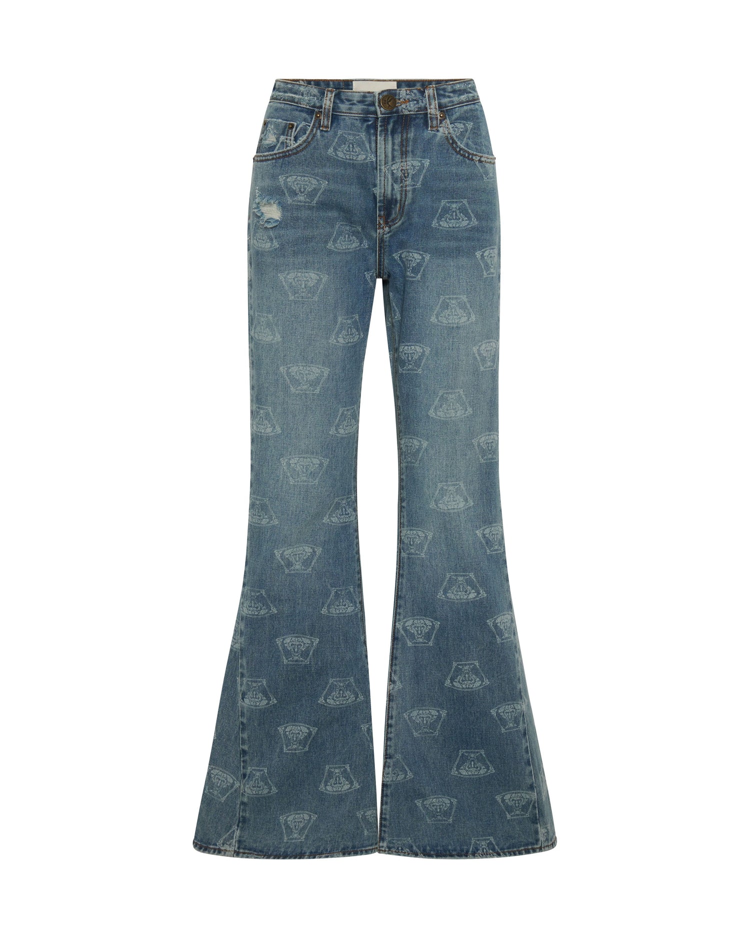 Dirty Blue Denim Marines Mid Waist Flared Denim Jeans - Medusa