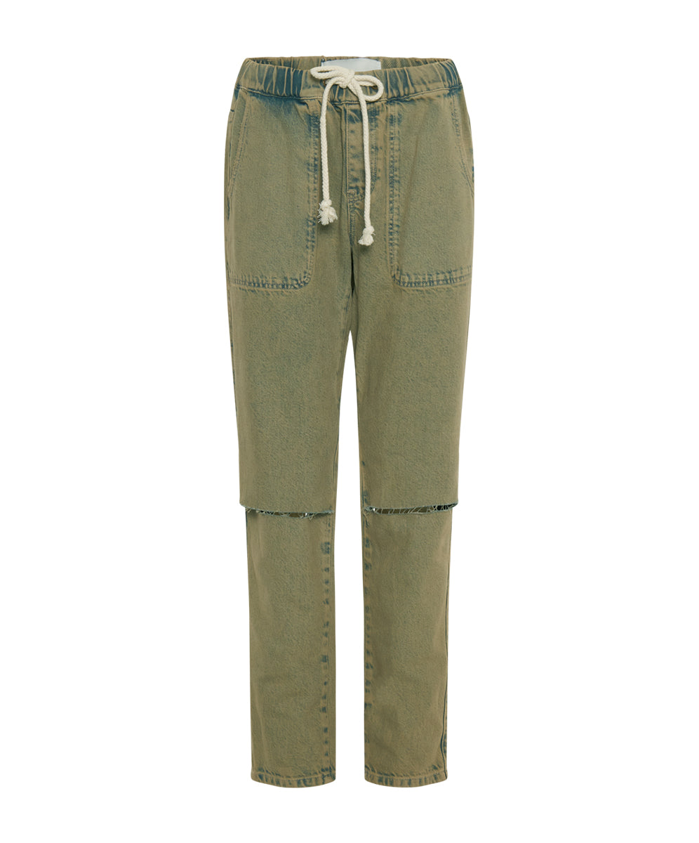 Last Stock Shabbies Low Waist Drawstring Boyfriend Denim Jeans - Khaki Haze