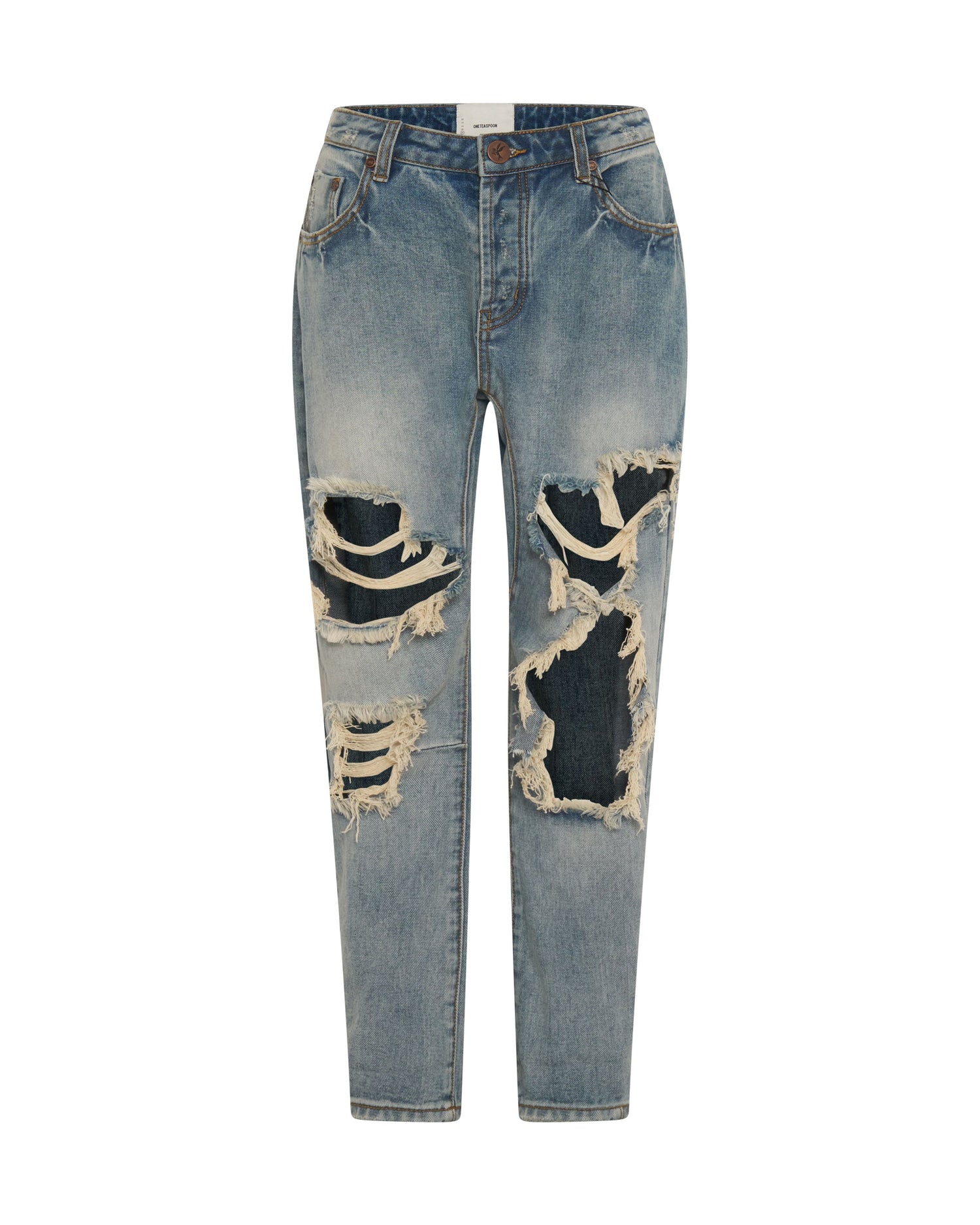 Dirty Blue Denim Saints Low Waist Boyfriend Denim Jeans - Sunbleach Blue