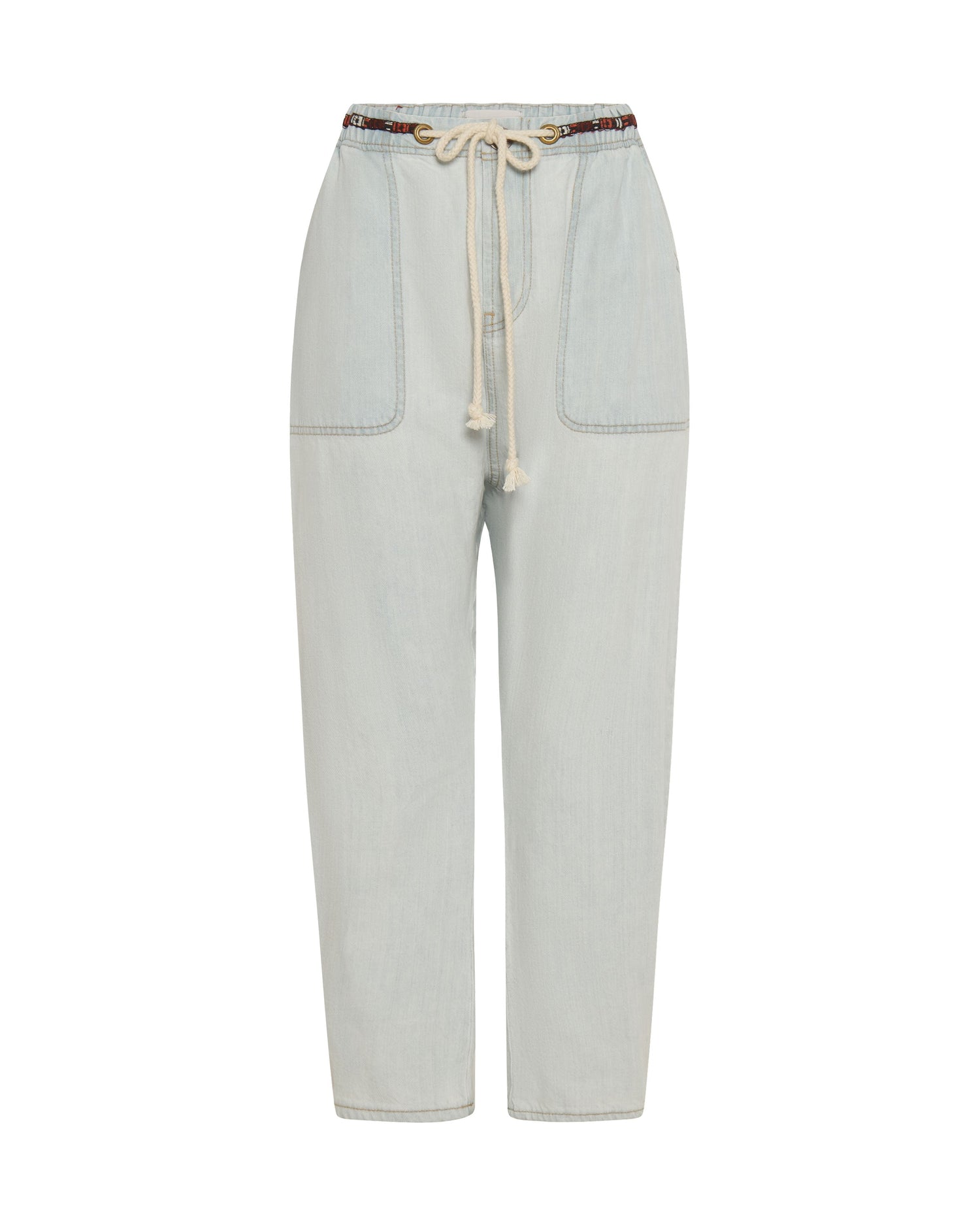 Dirty Blue Denim Shabbies Low Waist Drawstring Boyfriend Denim Jeans - Angel Blue