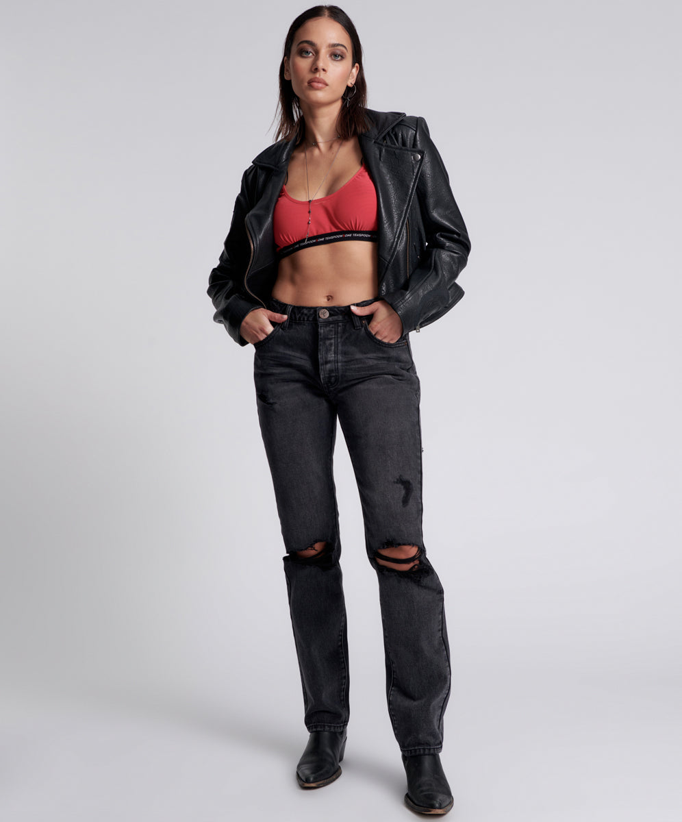 Truckers Denim Jeans Truckers Mid Waist Straight Leg Denim Jeans - Faded Black