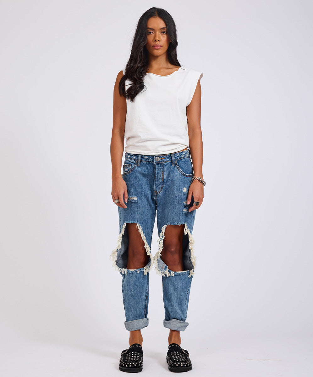 Women's Boyfriend Jeans Saints Low Waist Boyfriend Denim Jeans - Johnny Blue