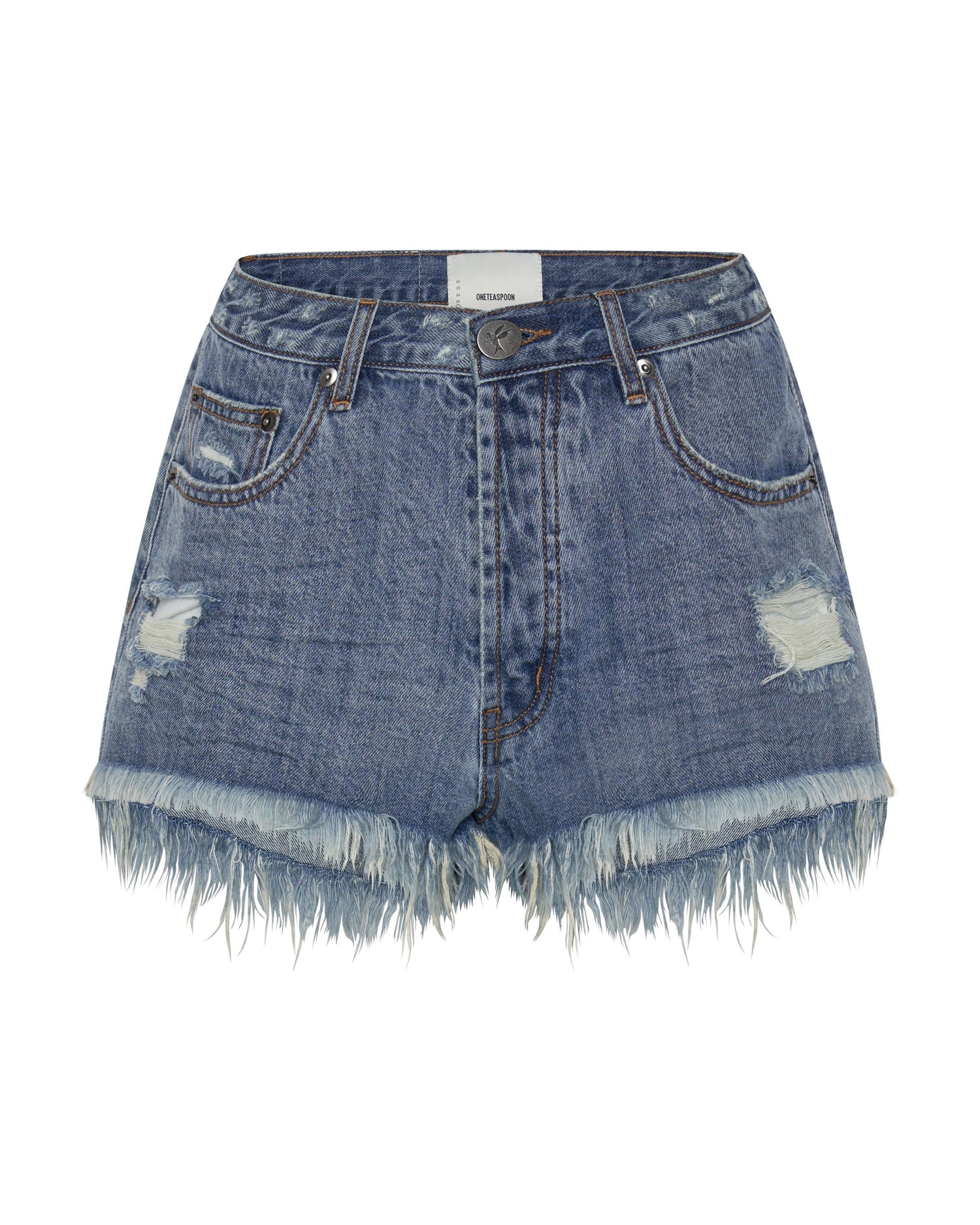 Outlet Sale Womens Denim Shorts Le Wolves Mid Waist Mid Length Denim Shorts - Johnny Blue
