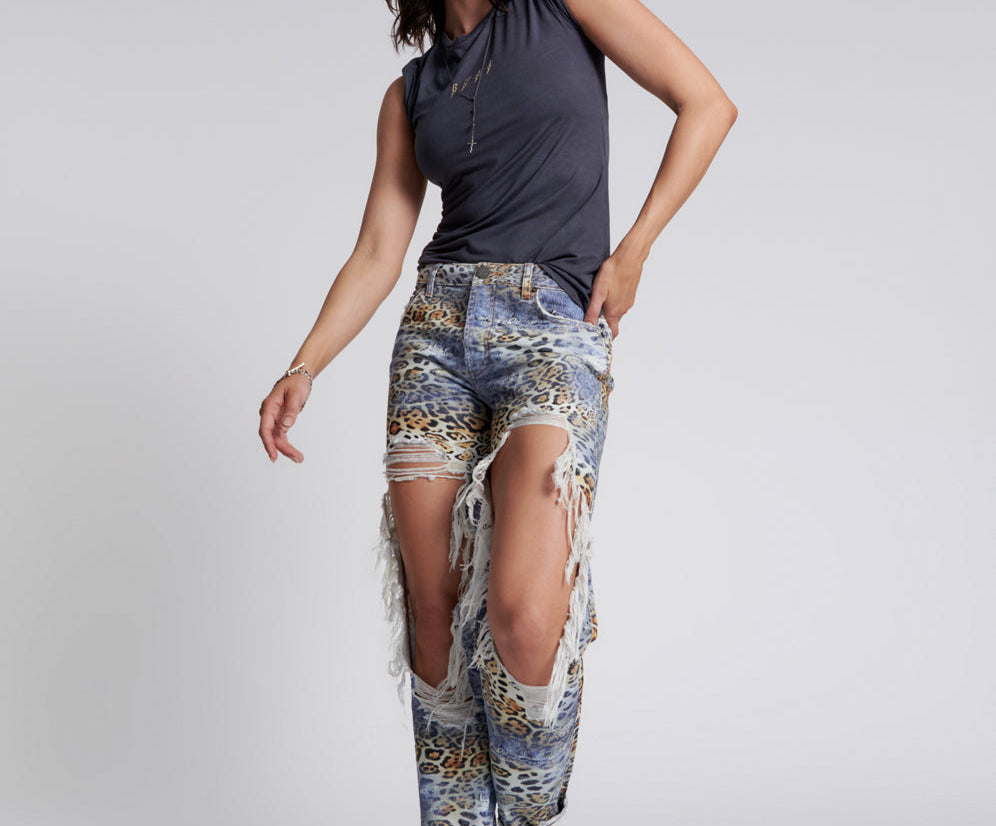 Truckers Mid Waist Straight Leg Denim Jeans - Leoparty