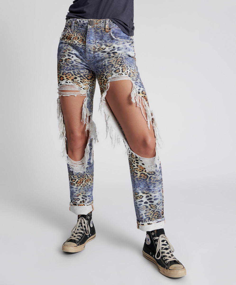 Truckers Denim Jeans Truckers Mid Waist Straight Leg Denim Jeans - Leoparty