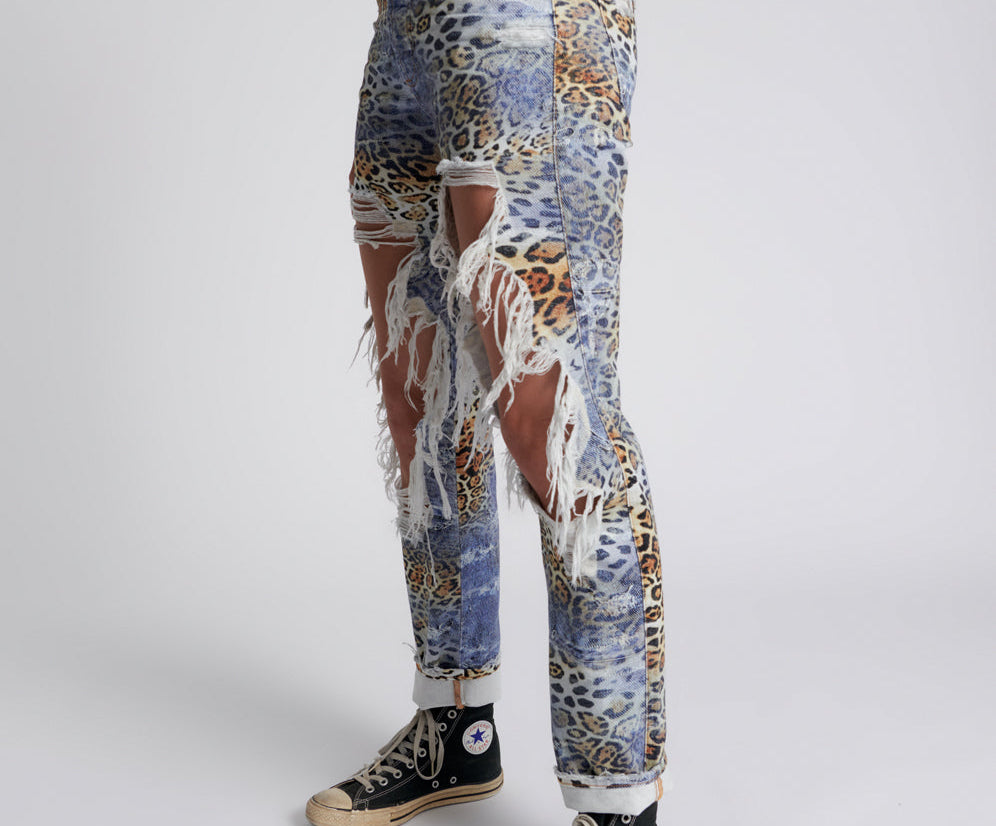 Truckers Mid Waist Straight Leg Denim Jeans - Leoparty