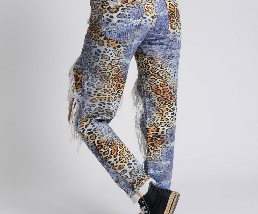 Truckers Mid Waist Straight Leg Denim Jeans - Leoparty