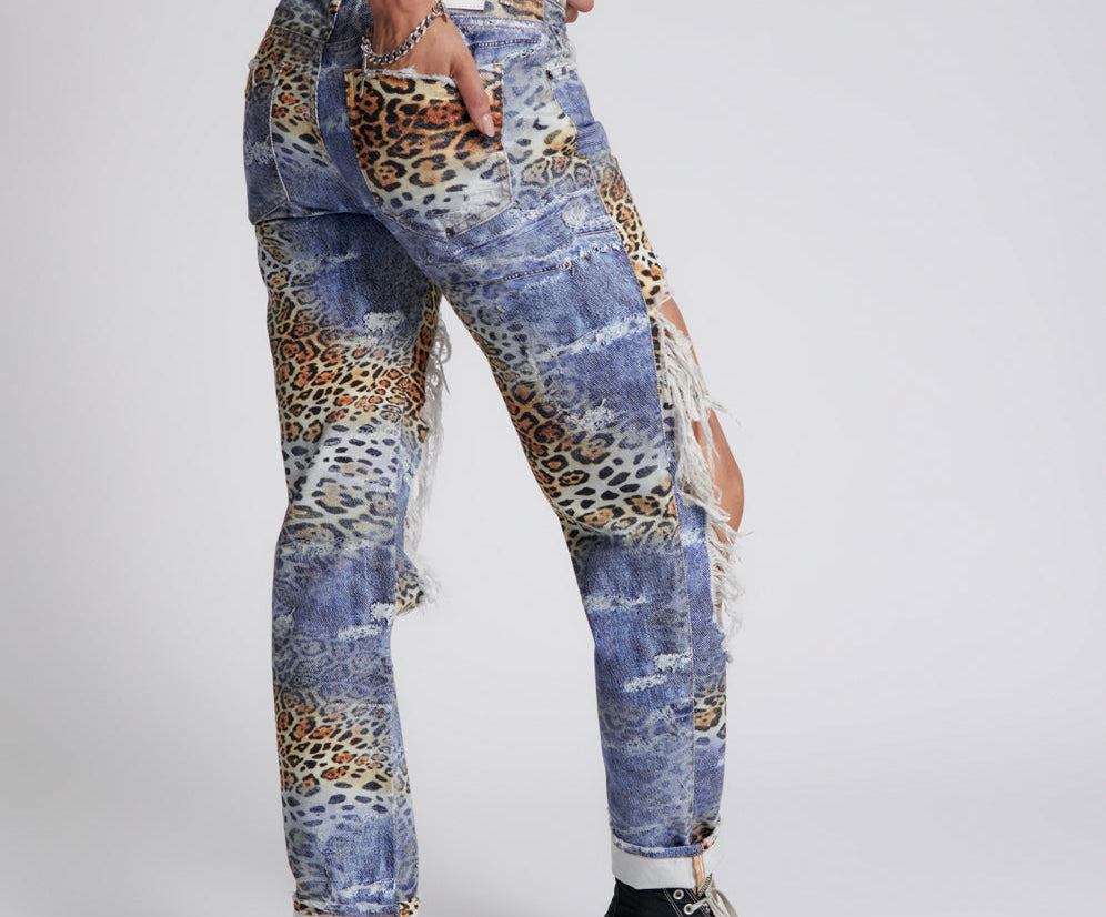 Truckers Mid Waist Straight Leg Denim Jeans - Leoparty