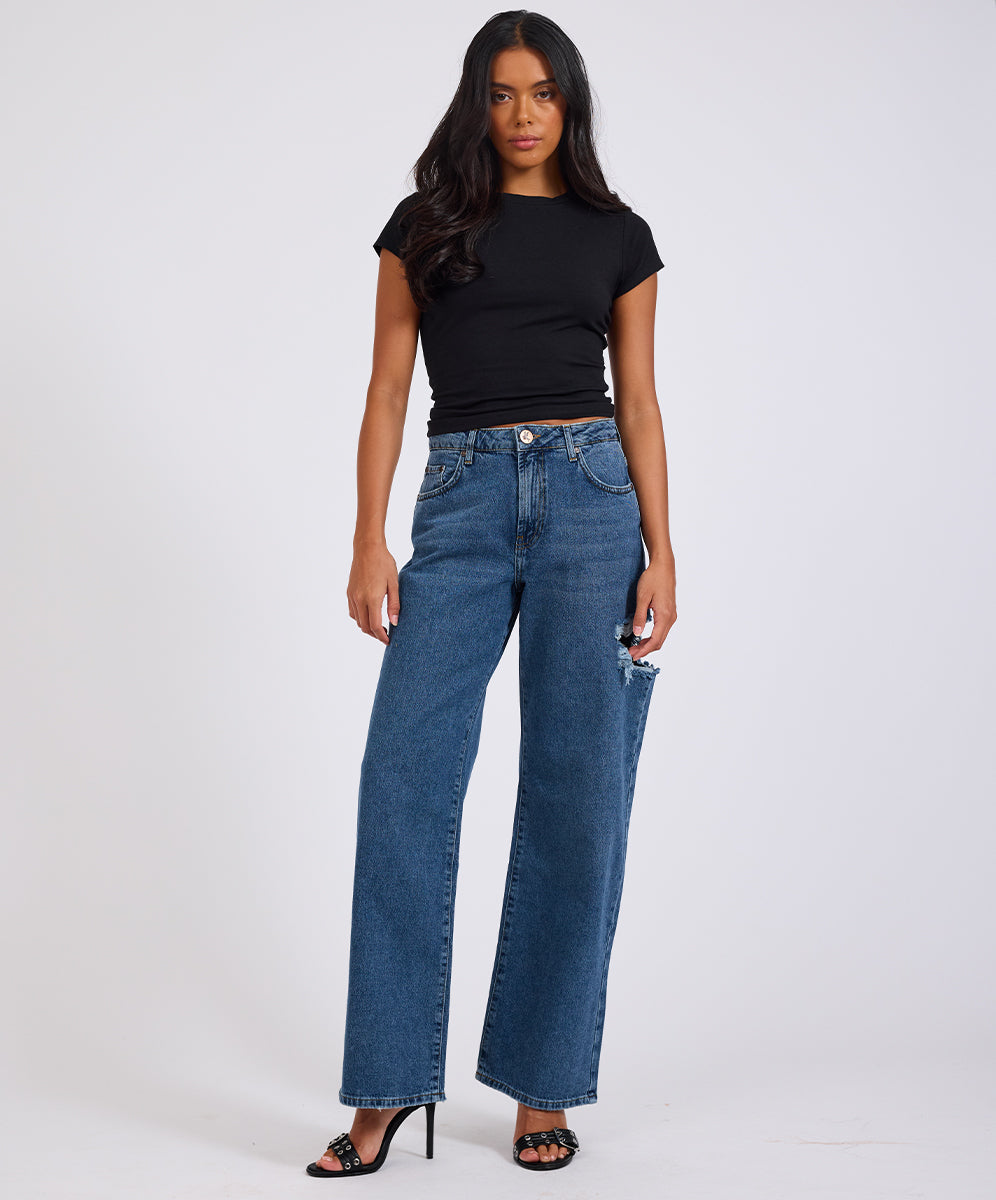 Stand By Jackson Mid Waist Wide Leg Denim Jeans - Rosewood