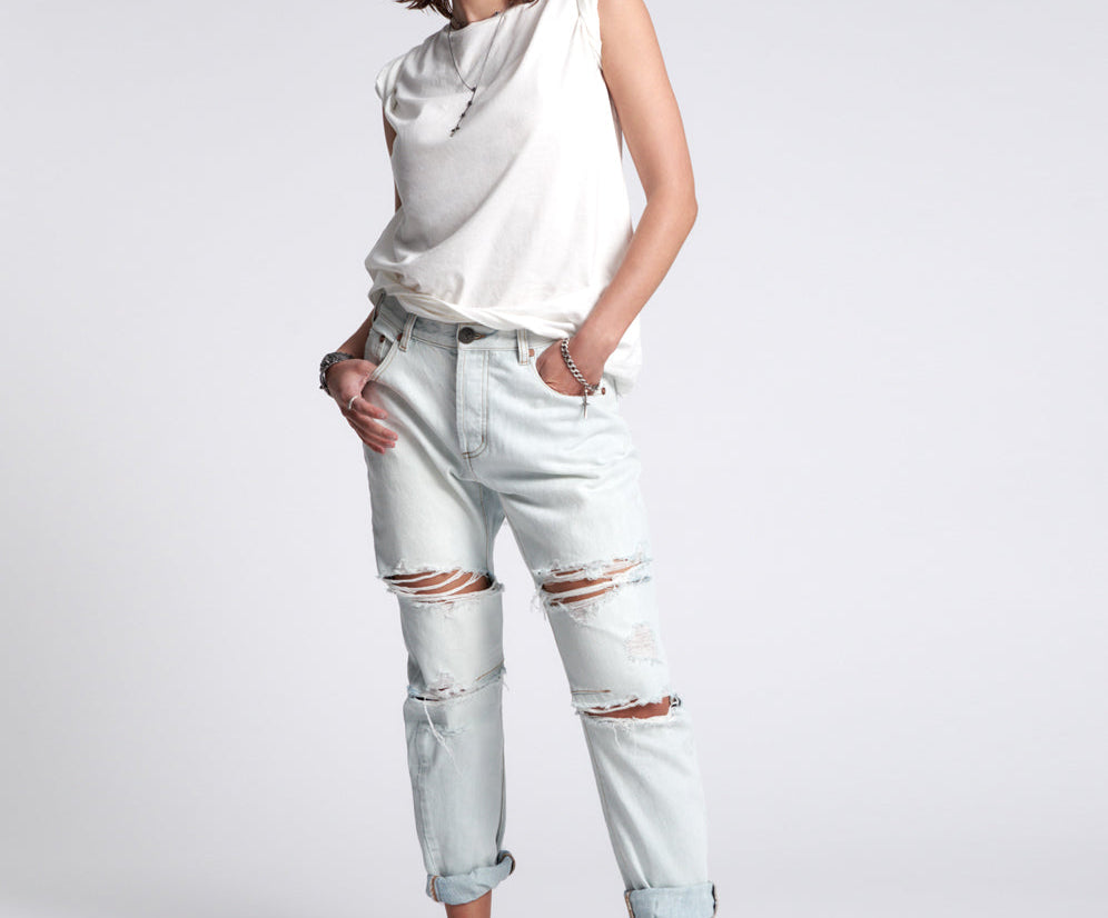 Saints Low Waist Boyfriend Denim Jeans - Brando Blue