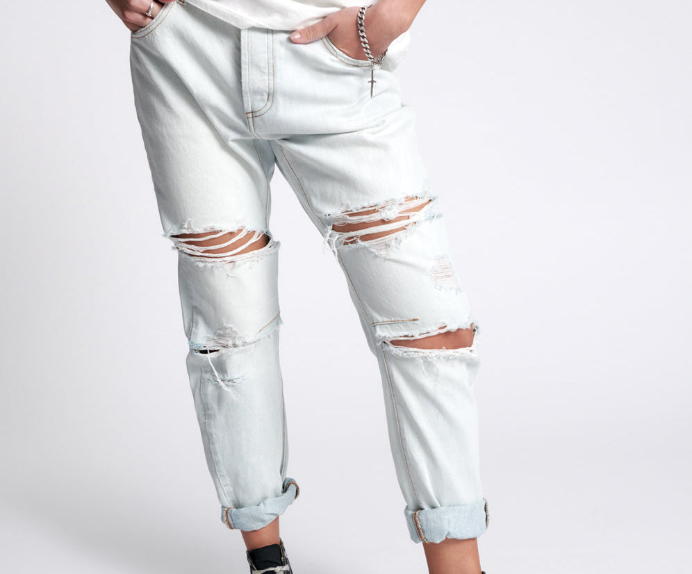 Saints Low Waist Boyfriend Denim Jeans - Brando Blue