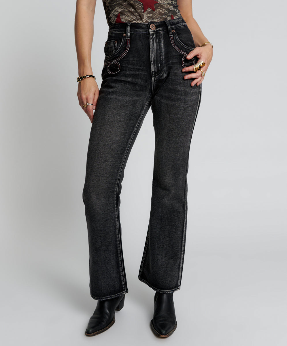Outlet Sale Women's Jeans Charlie High Waist Slim Flared Denim Jeans - Faded Black