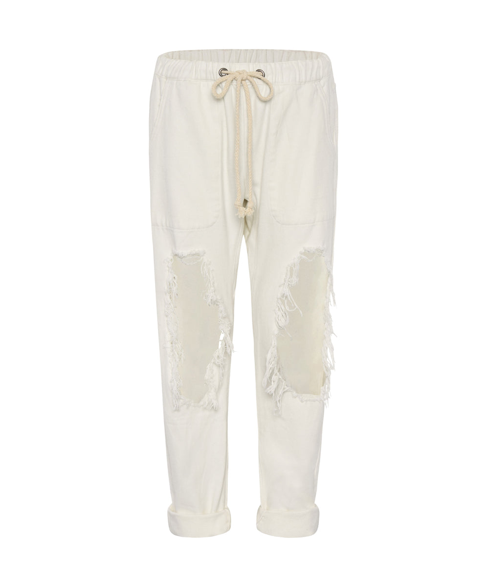 Last Stock Shabbies Low Waist Drawstring Boyfriend Denim Jeans - Soft White