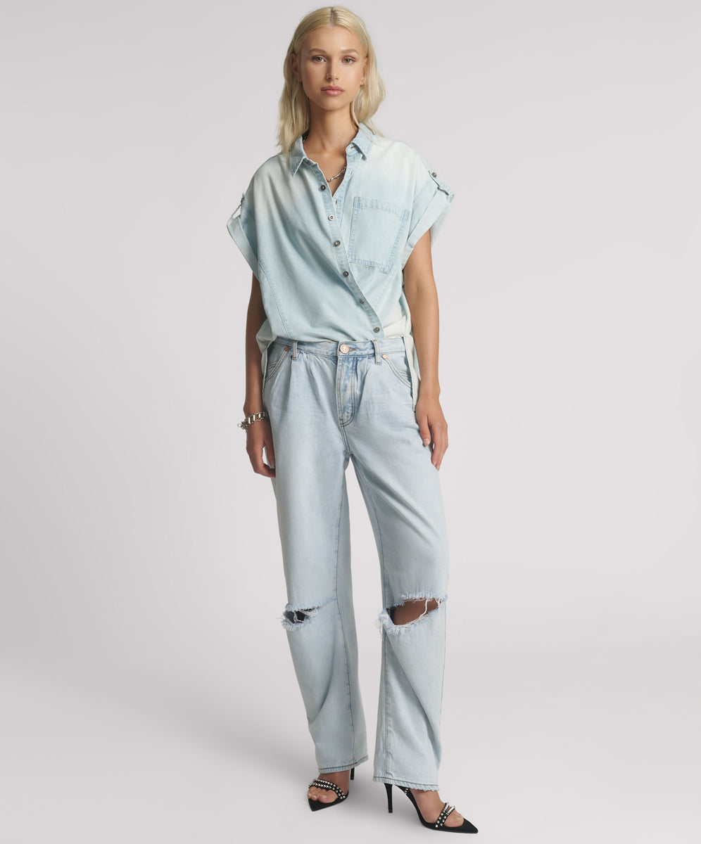 Dirty Blue Denim Smiths Low Waist Wide Leg Denim Jeans - Casanova