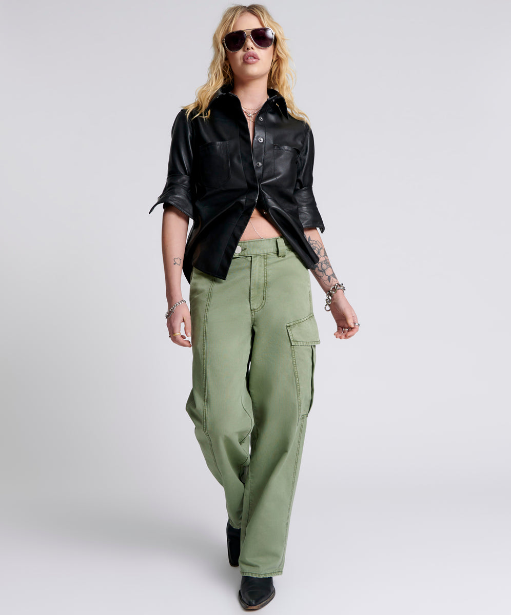 Khaki Edit New Fiction Low Waist Wide Leg Cargo Denim Jeans - Khaki