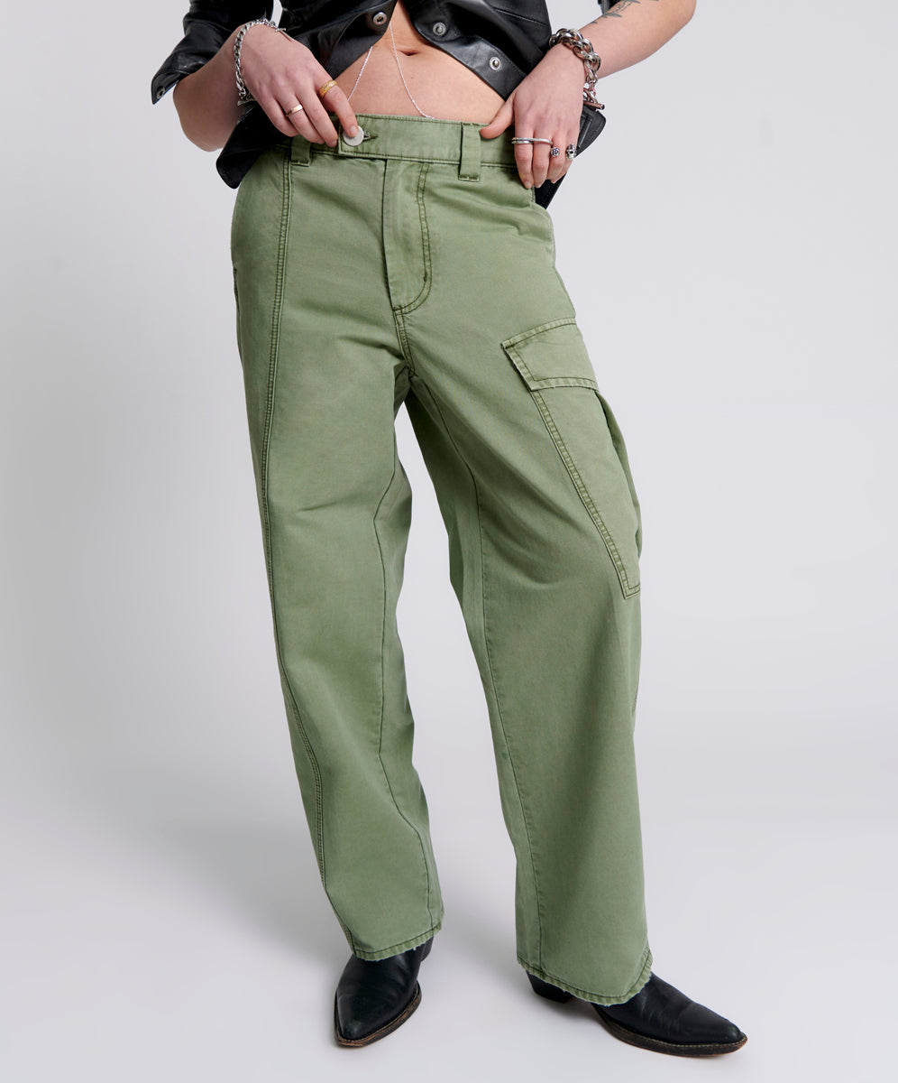 Khaki Edit New Fiction Low Waist Wide Leg Cargo Denim Jeans - Khaki