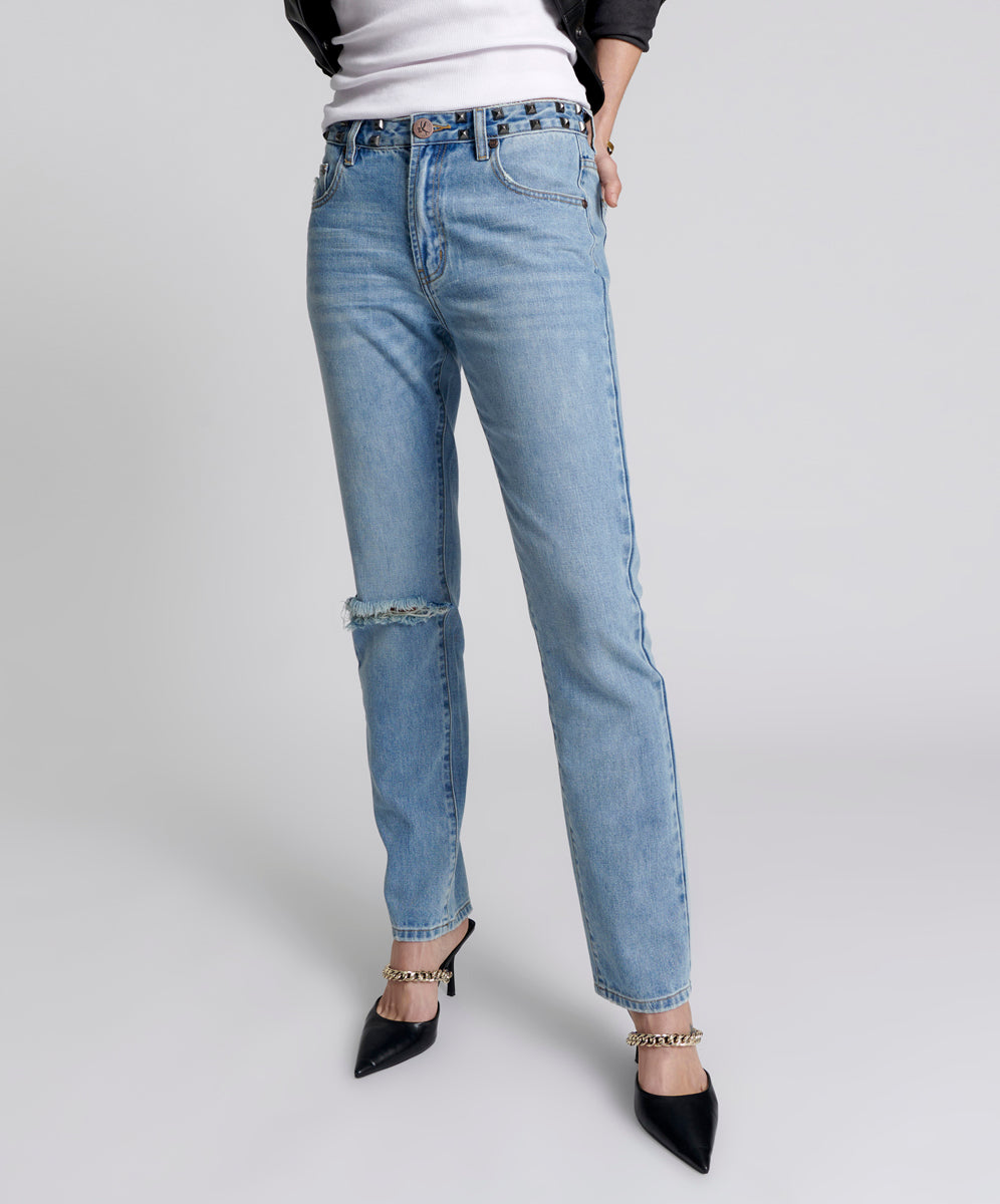 Truckers Denim Jeans Truckers Mid Waist Straight Leg Denim Jeans - Hendrixe