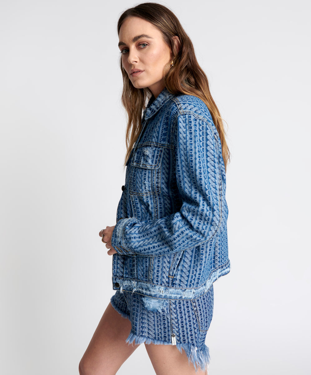 On Repeat On Repeat Denim Trucker Jacket - Dark Blue