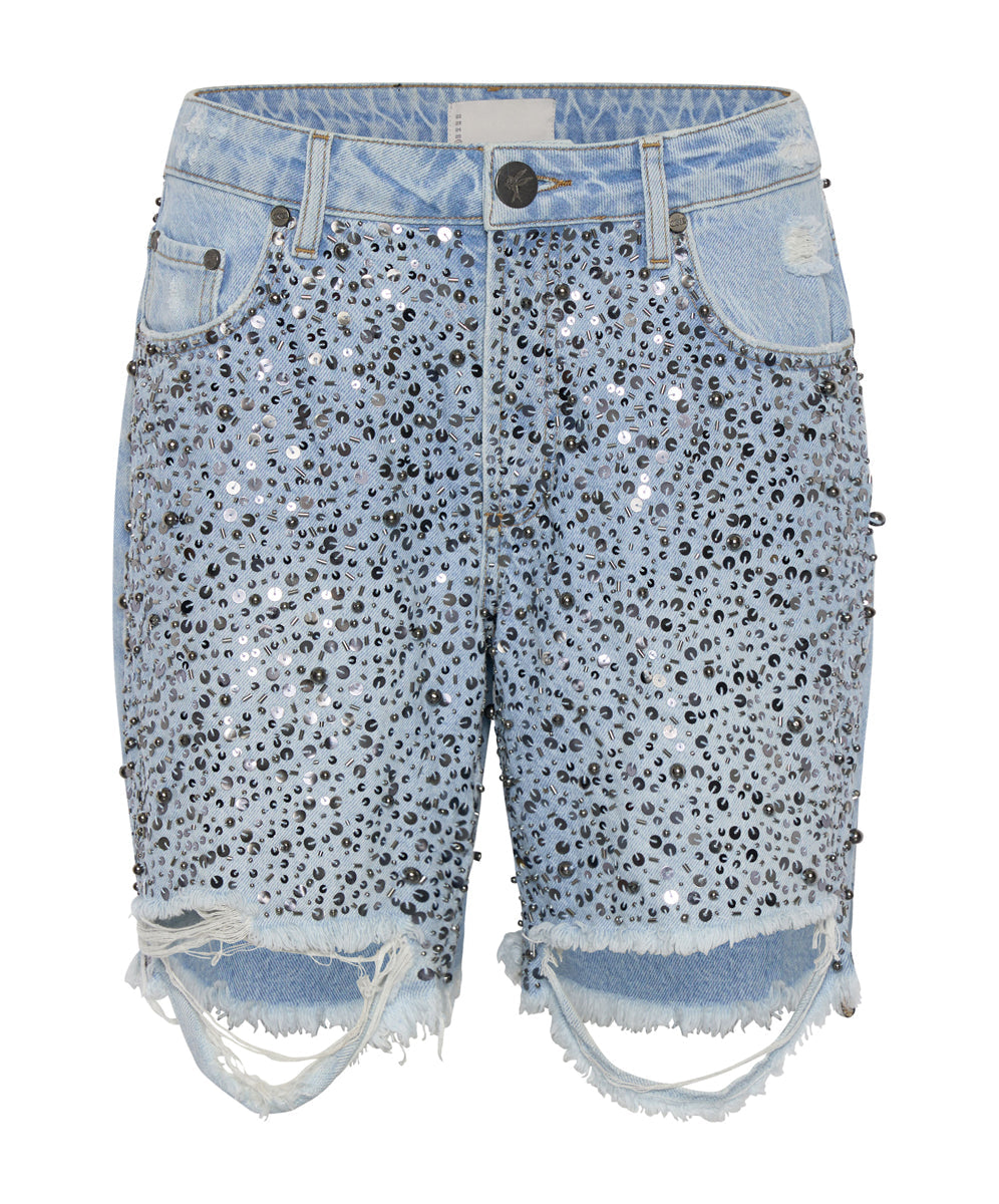 Last Stock Jacksons Mid Waist Wide Leg Denim Shorts - Vintage Blue