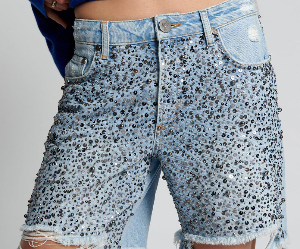 Jacksons Mid Waist Wide Leg Denim Shorts - Vintage Blue