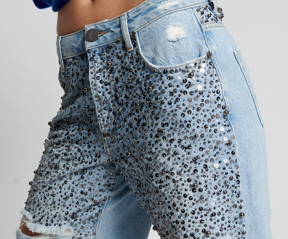 HAND BEADED JACKSON MID WAIST WIDE LEG SHORTS