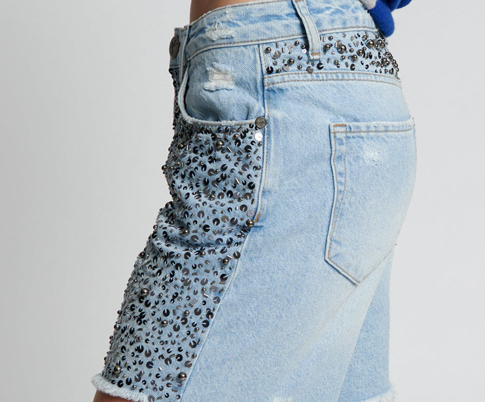 Jacksons Mid Waist Wide Leg Denim Shorts - Vintage Blue
