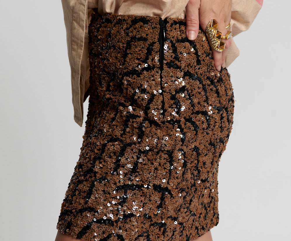 Delusion Hand Beaded Mini Skirt - Black Brown