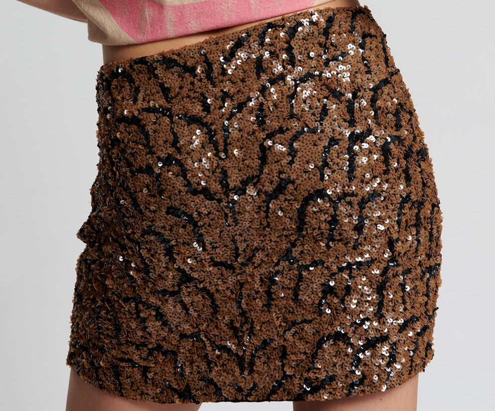 Delusion Hand Beaded Mini Skirt - Black Brown