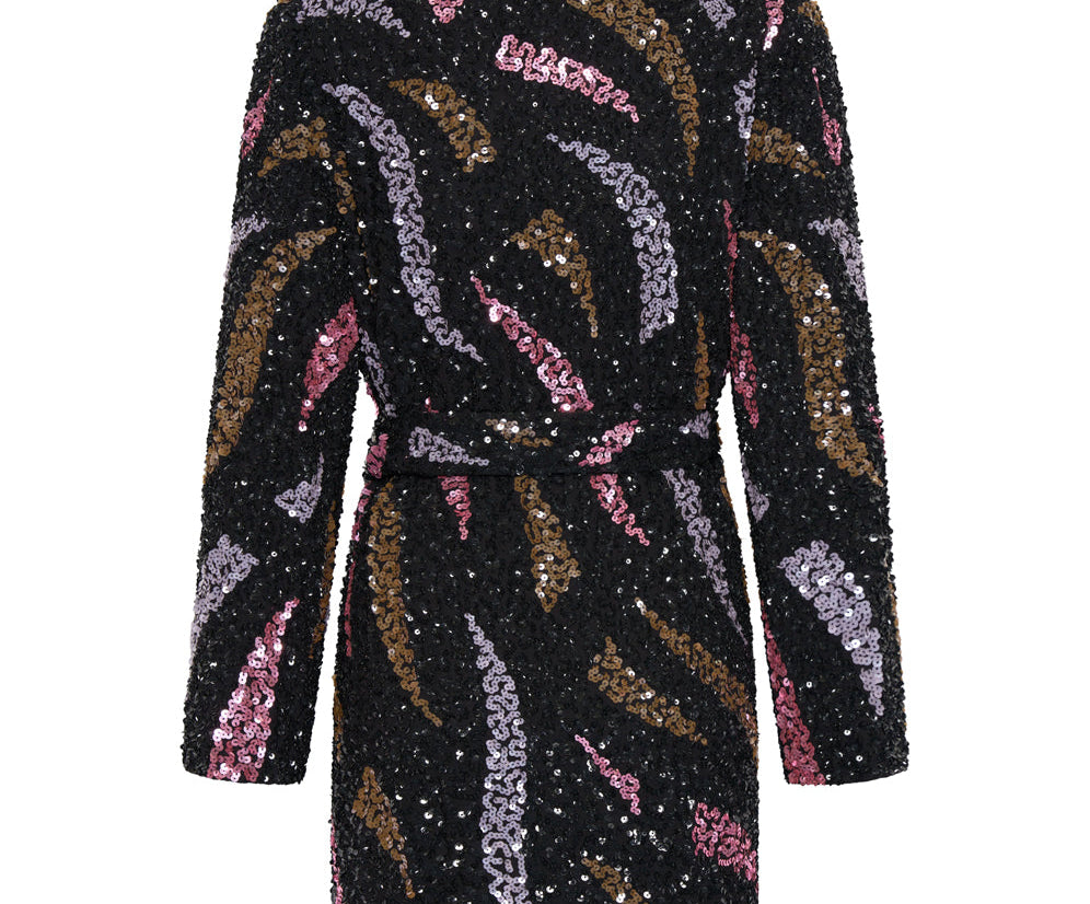 Delusion Hand Beaded Wrap Mini Dress - Black