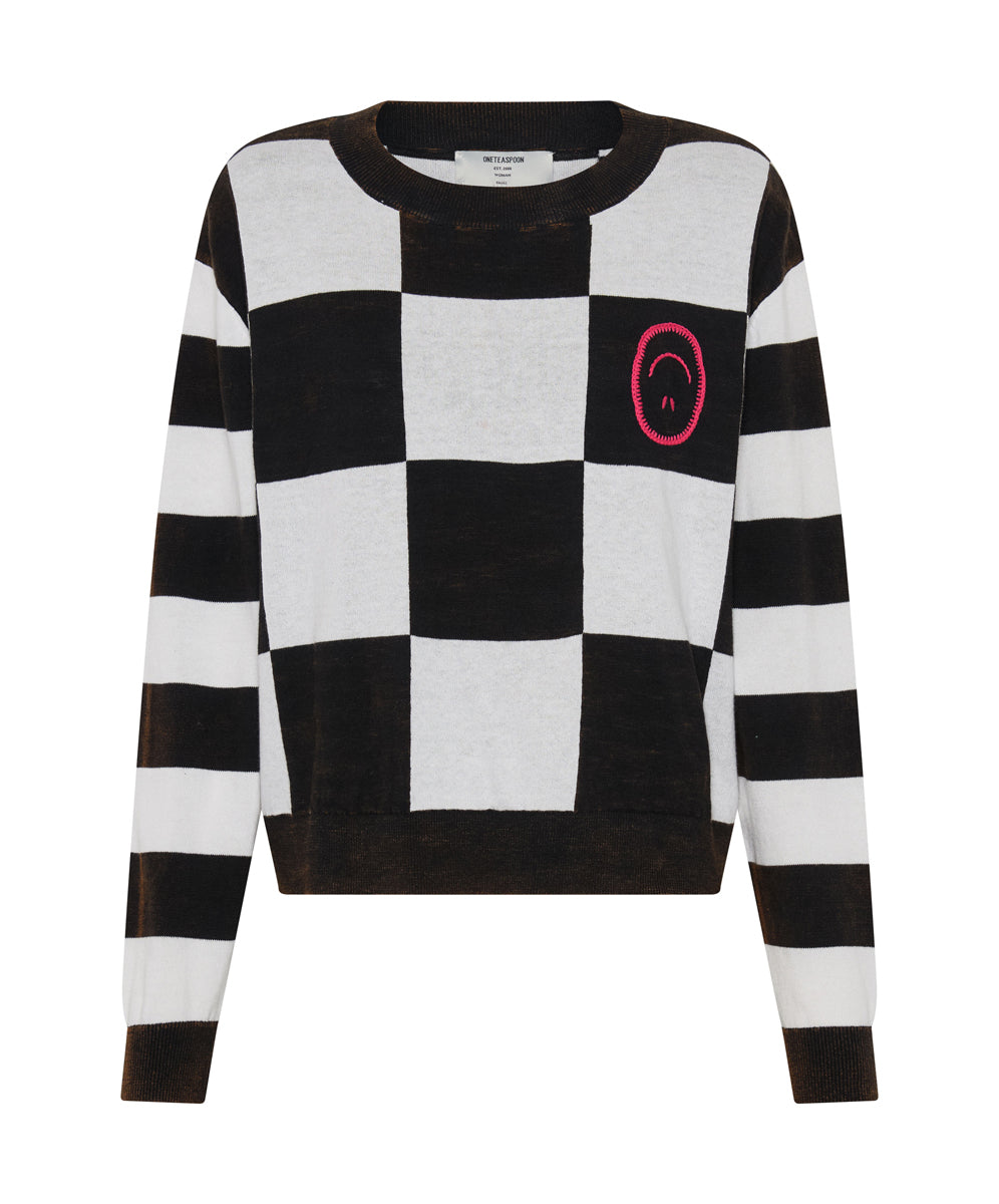Knitwear Scoreboard Smiley Knit Sweater - Black White