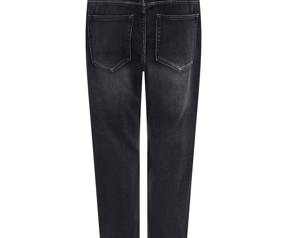 Shabbies Low Waist Drawstring Boyfriend Denim Jeans - Faded Black